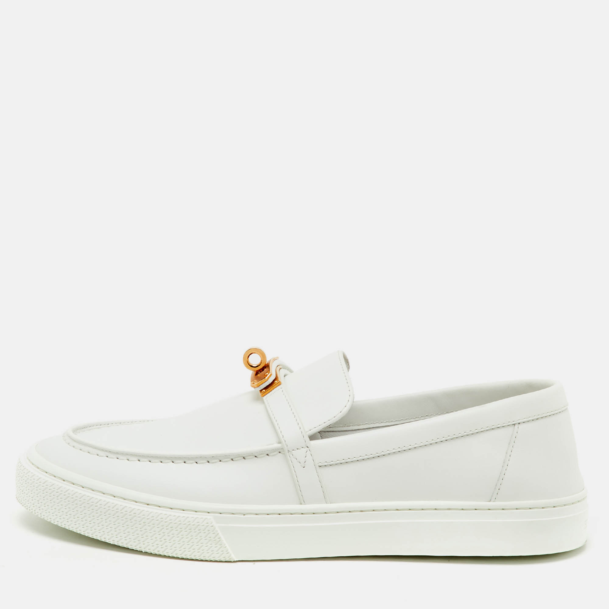 Pre Owned Hermes White Leather Game Slip On Sneakers Size 41