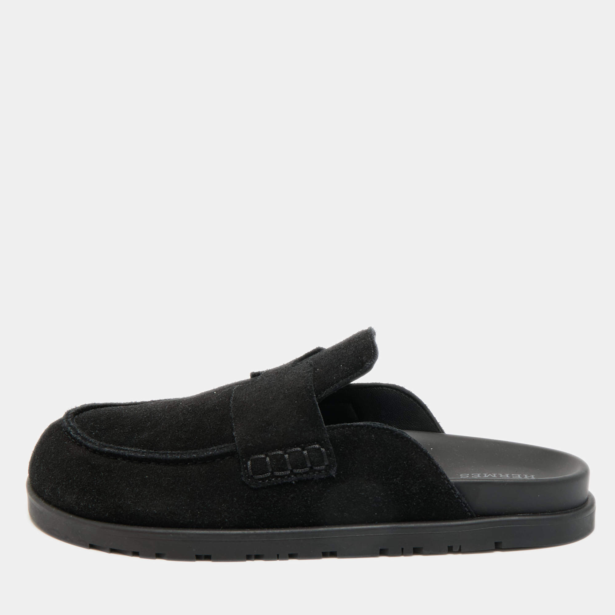 مملوكة مسبقًا Hermès Go Size 38 Black Suede Flat Mules