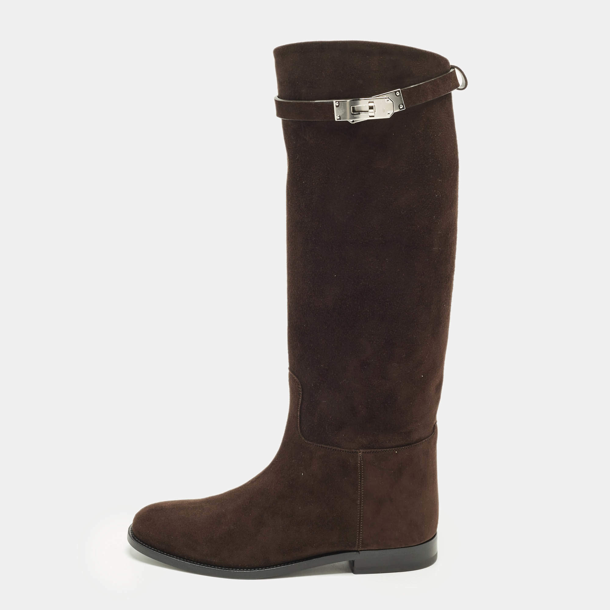Pre Owned Hermes Jumping Size 38 Brown Suede Knee Length Boots