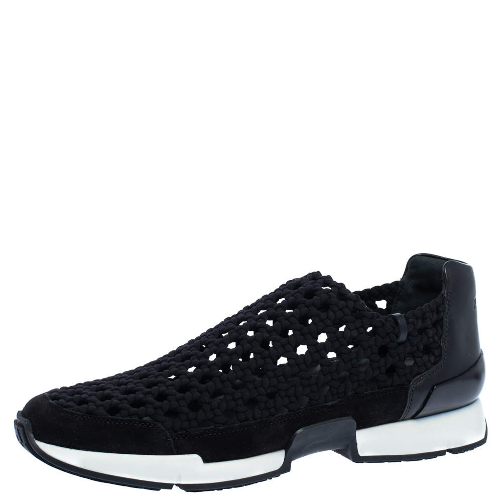 Hermes Black Braided Silk Oxygene Slip On Sneakers Size 37.5