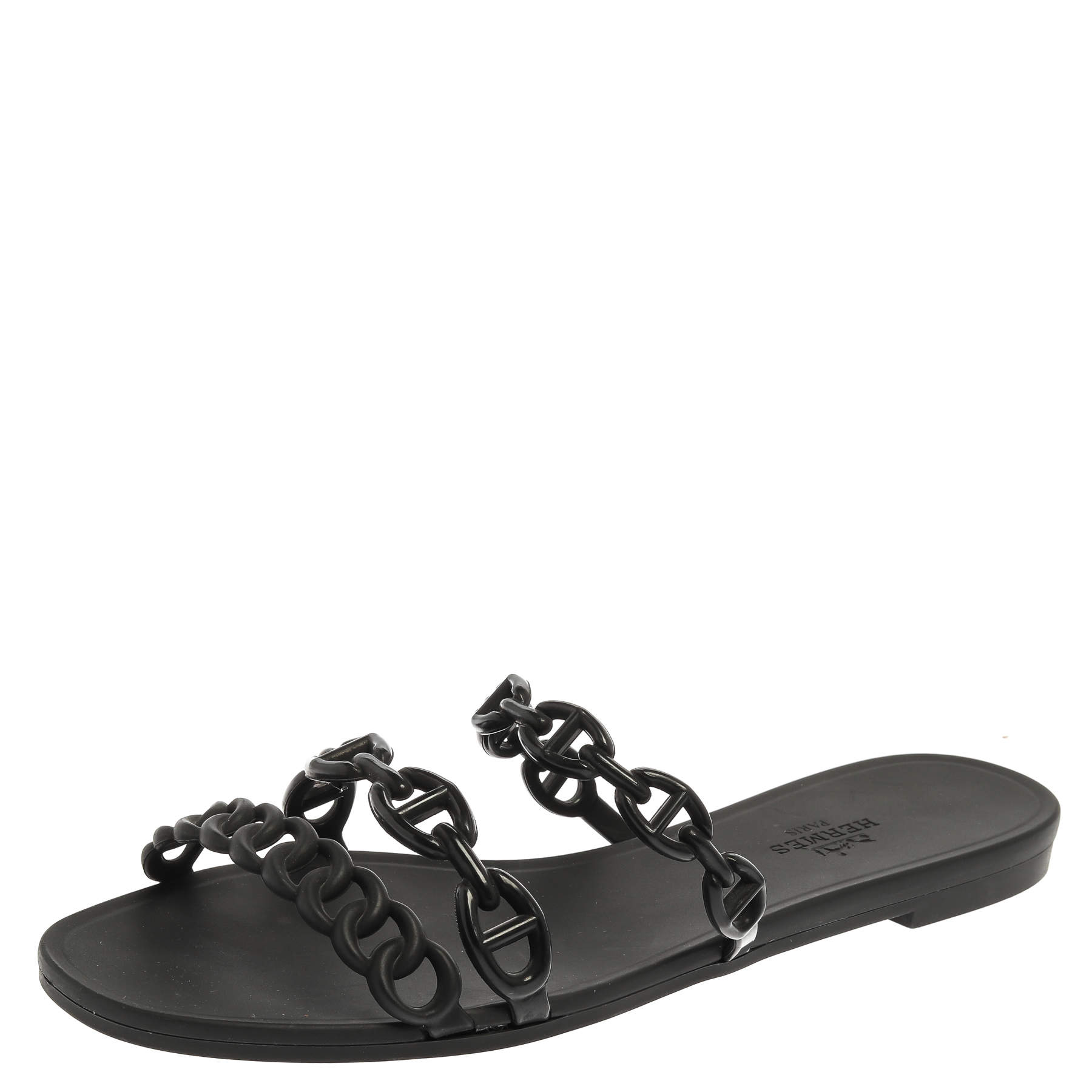 Hermes Black Rubber Chaine d'Ancre Rivage Slide Sandals Size 36 Hermes ...
