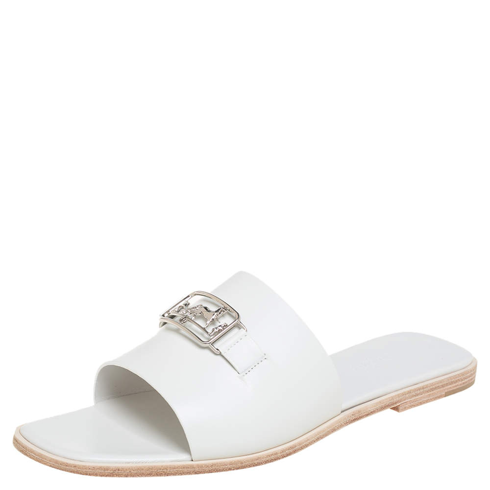 Pre Owned Hermès White Leather Villa Sandals Size 40.5