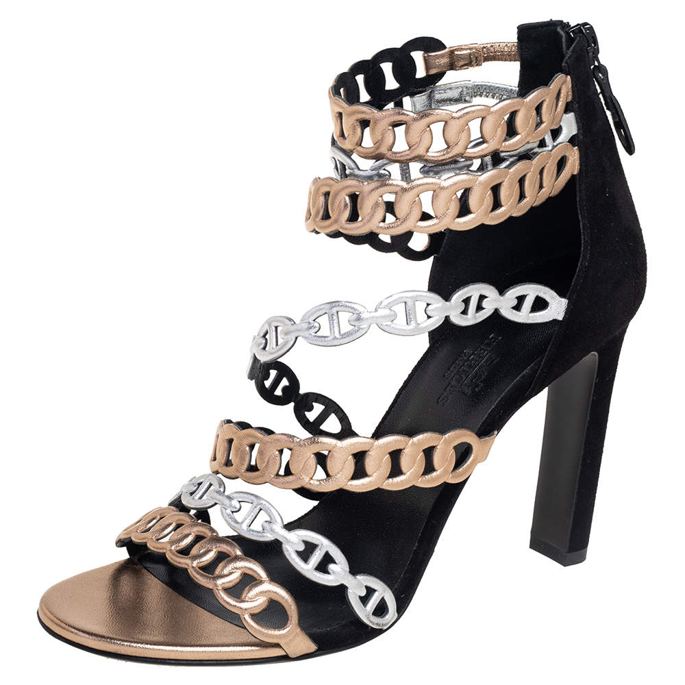 Pre Owned Hermes Multicolor Suede And Leather Romy Sandals Size 37