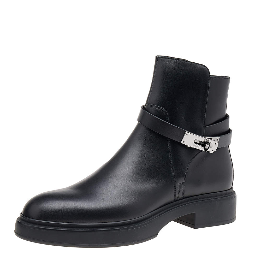Hermes Black Leather Veo Ankle Boots Size 40