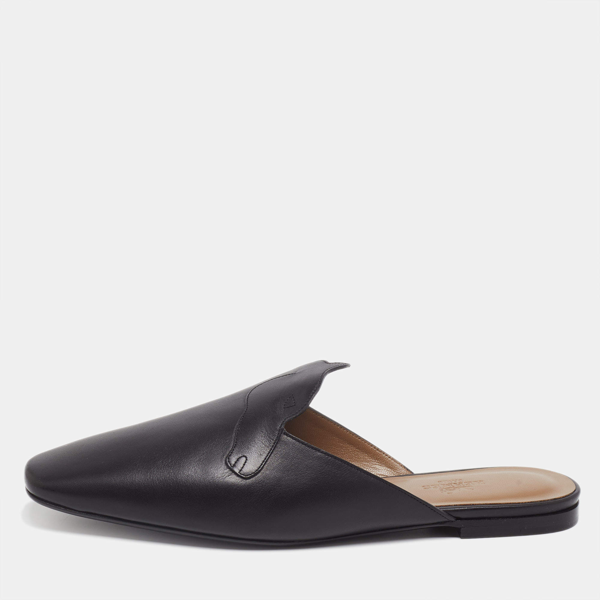 Hermès Black Leather Pointed Toe Mule Size 38