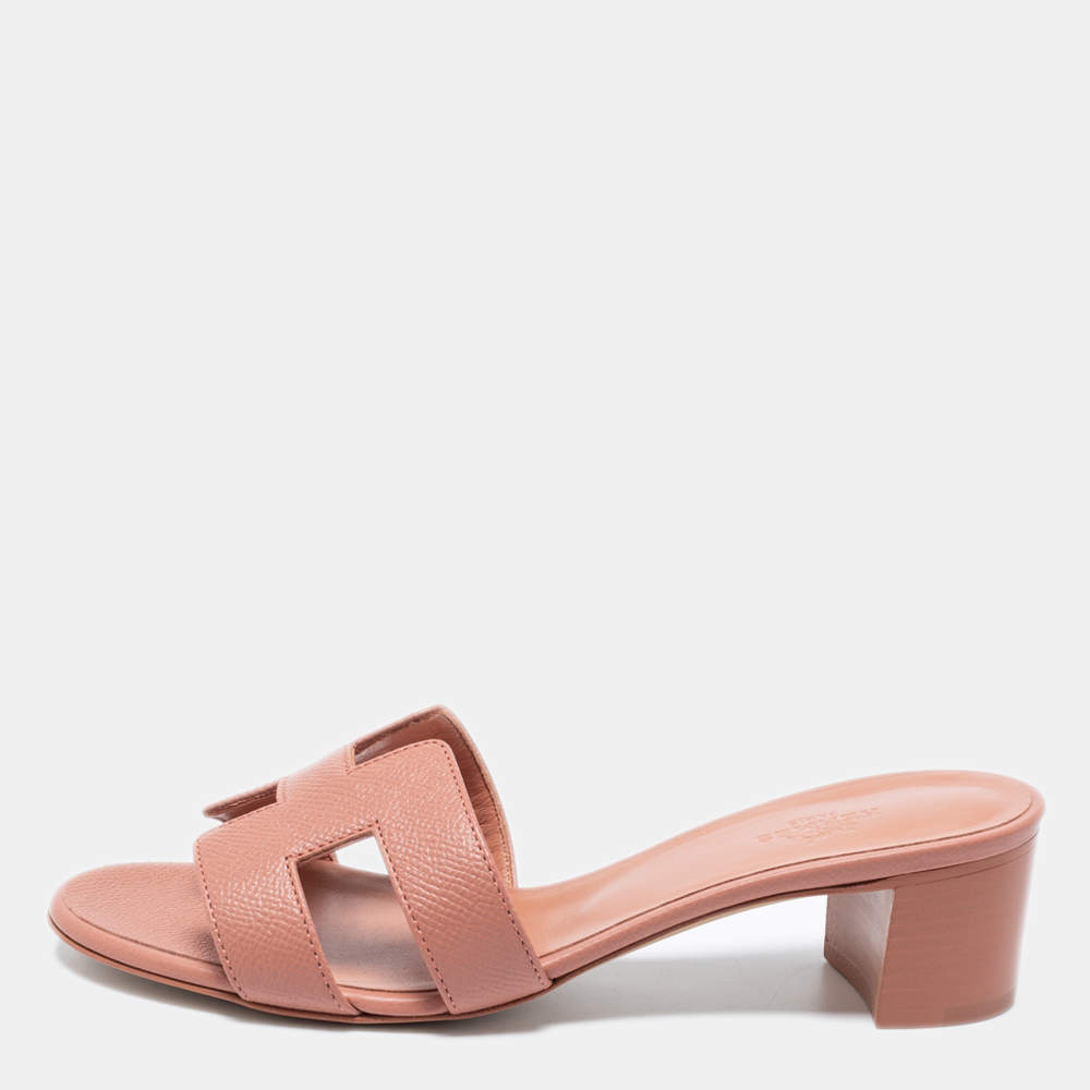 Pre Owned Hermès Pink Leather Oasis Sandals Size 36