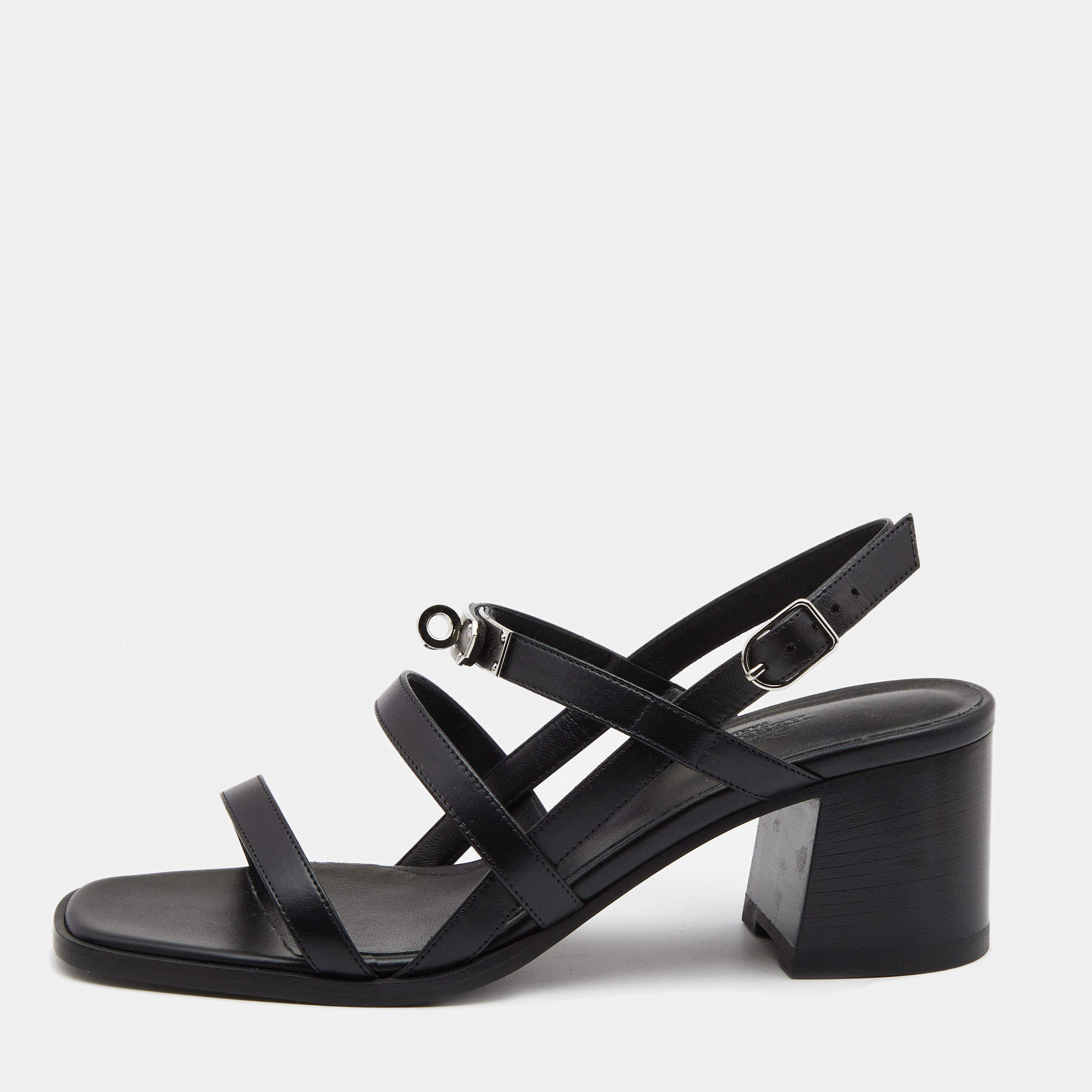 Pre Owned Hermès Black Leather Eve Sandals Size 39