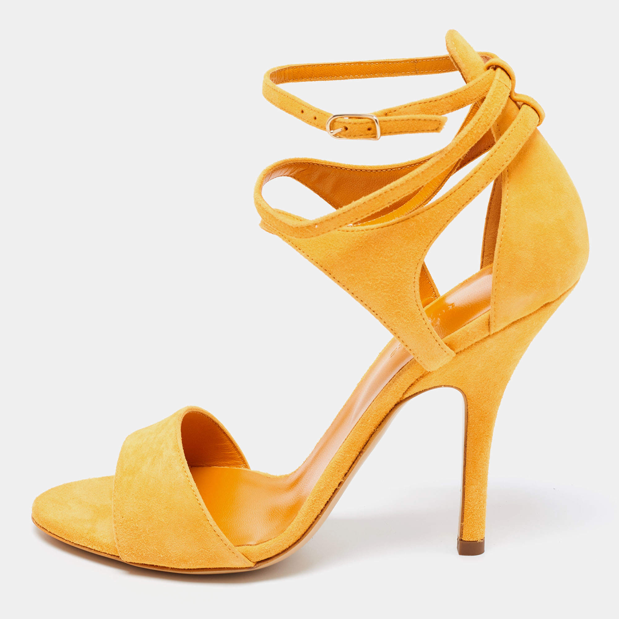 Hermes Alphonso Yellow Suede Cross Ankle Wrap Sandals Size 38