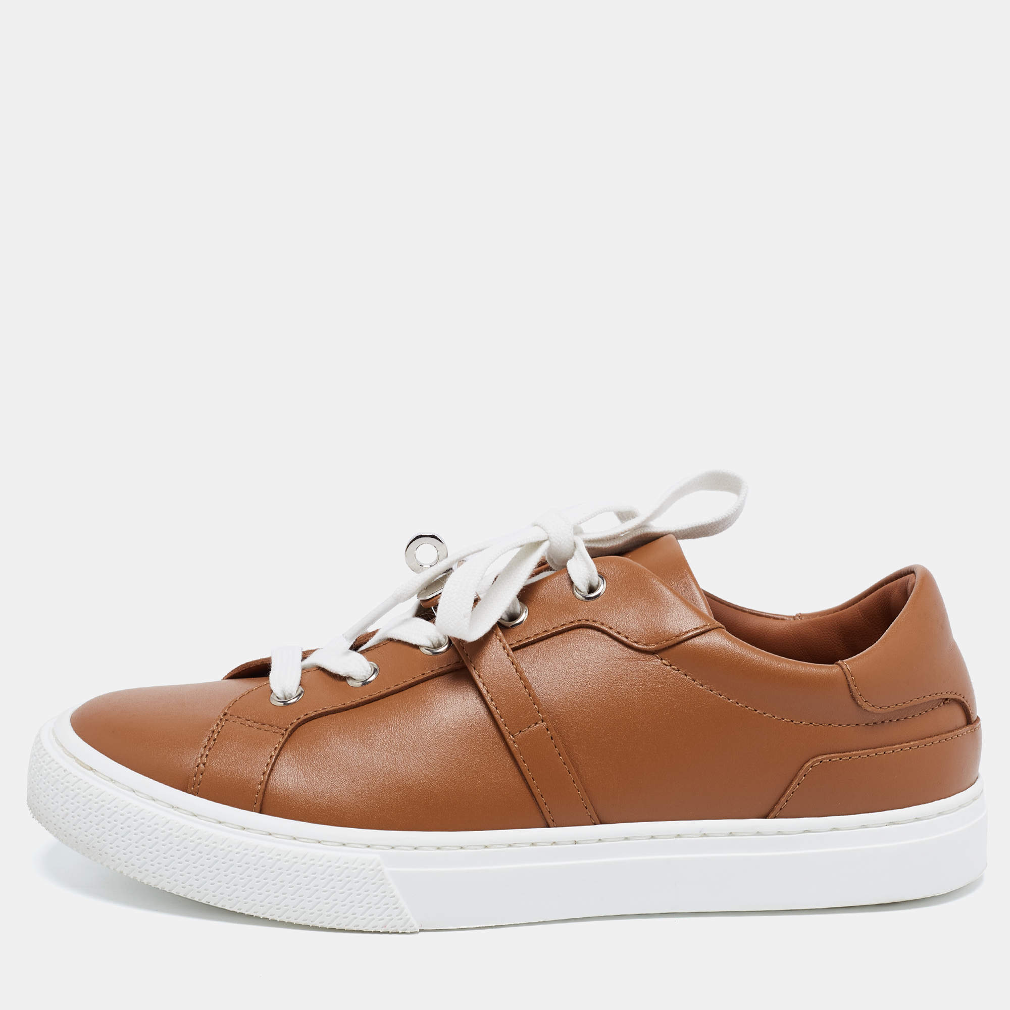 Hermes Tan Leather Day Low-Top Sneakers Size 38.5
