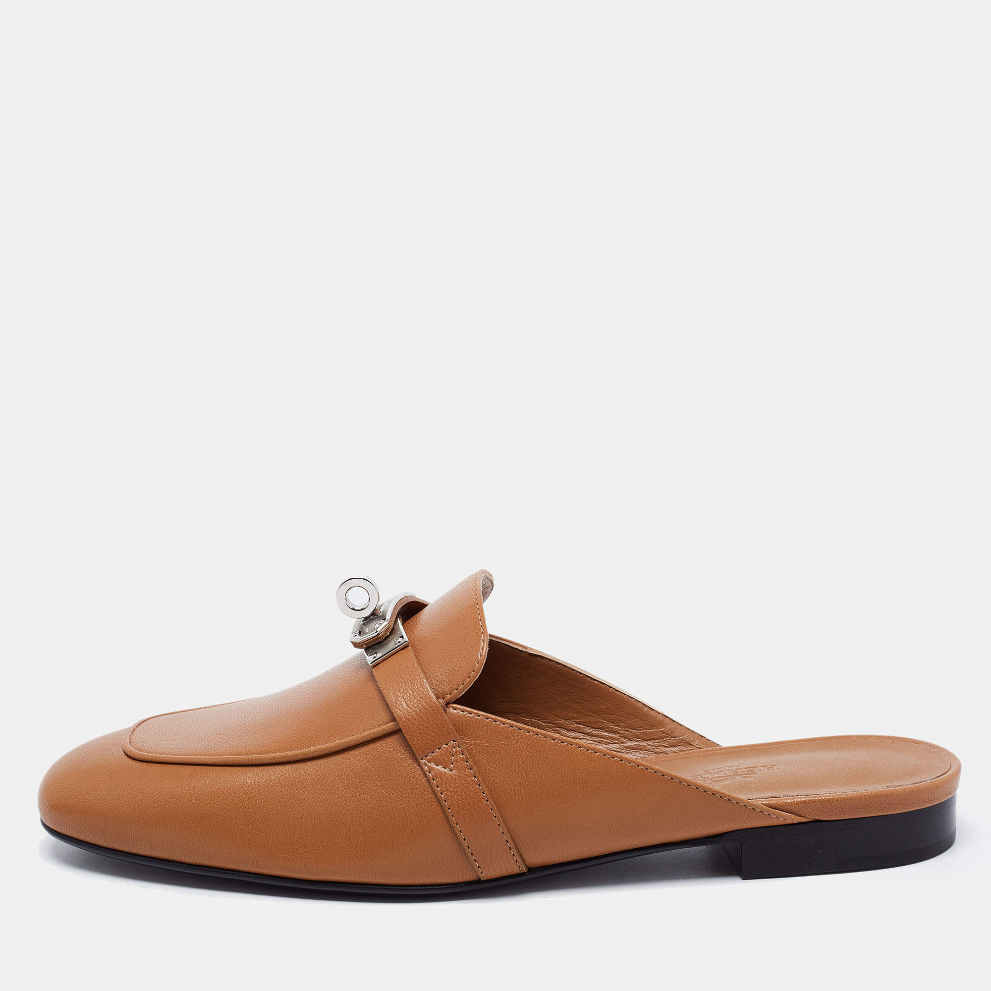 Hermes Brown Leather Oz Mules Size 37.5