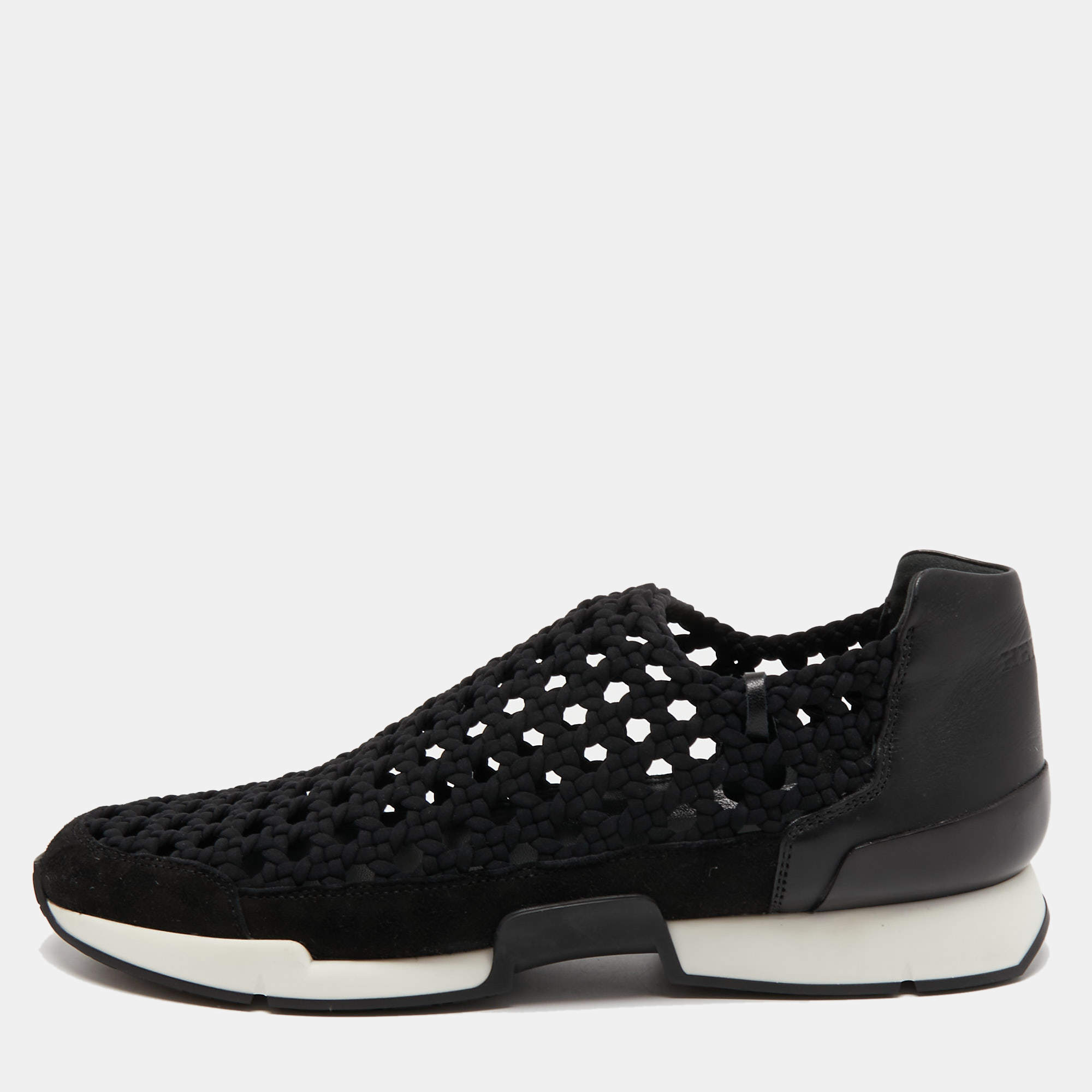 Pre Owned Hermes Black  Woven Fabric and Leather Oxygene Low Top Sneakers Size 39