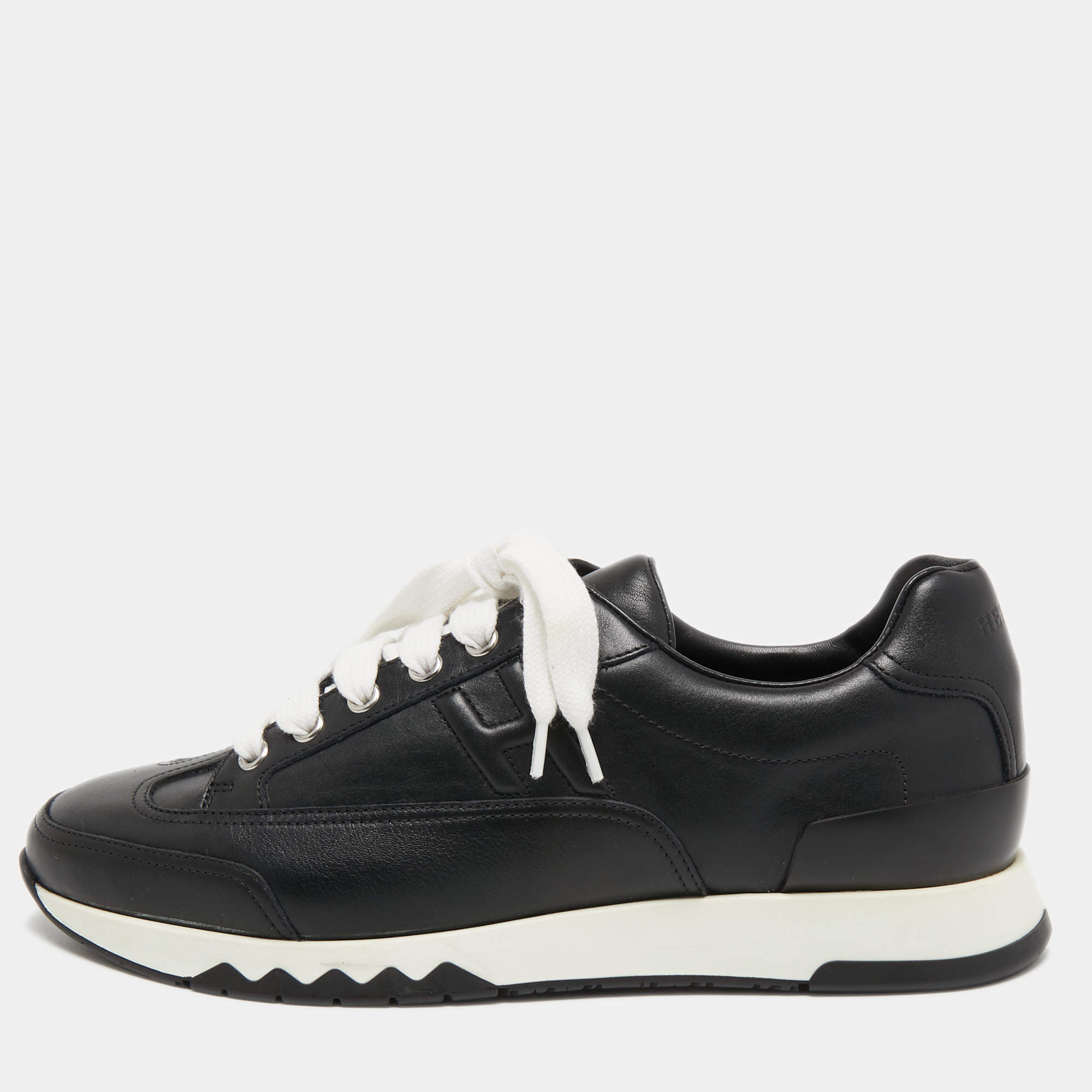 Hermes Black Leather Trail Sneakers Size 39