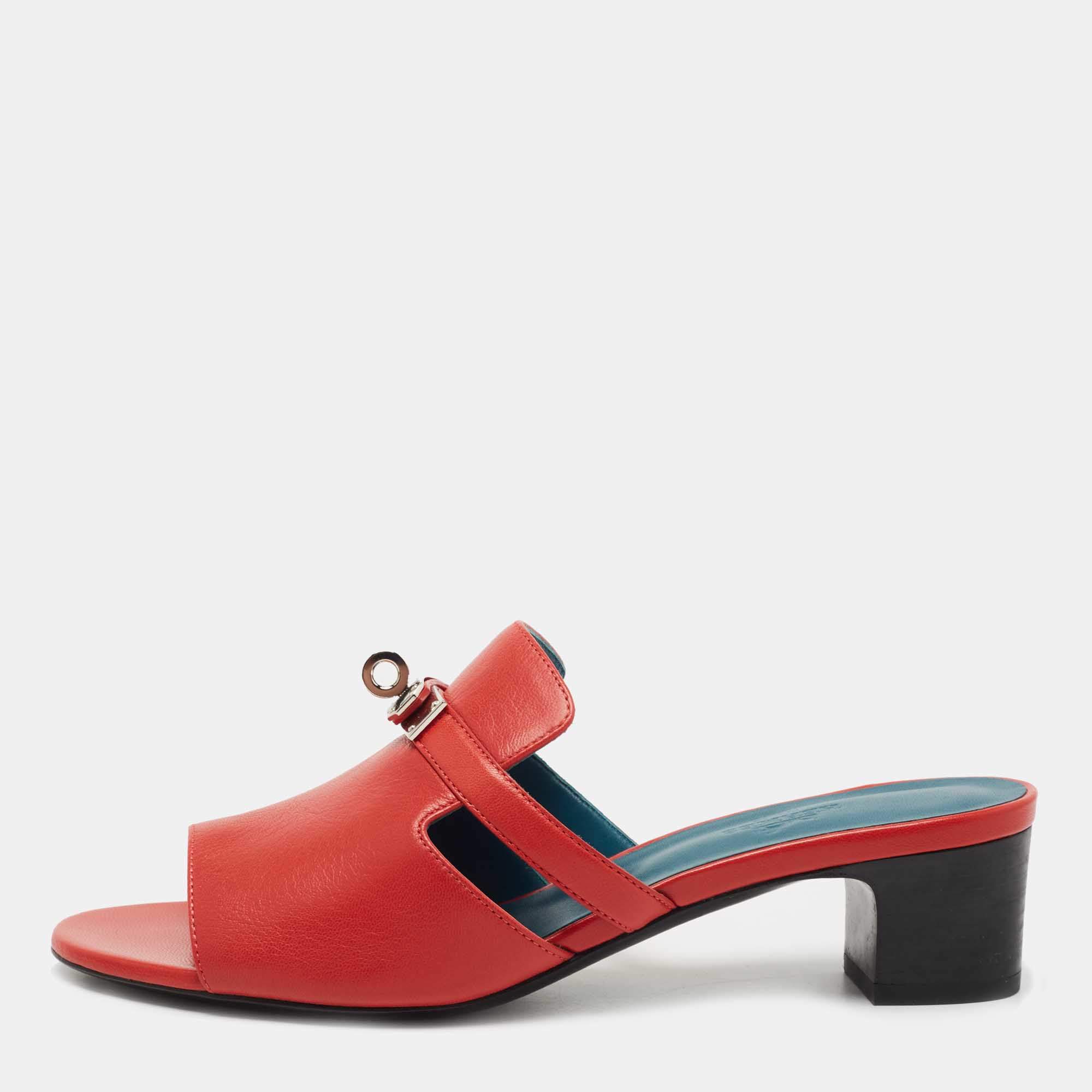Hermes Red Leather Candy Slide Sandals Size 39