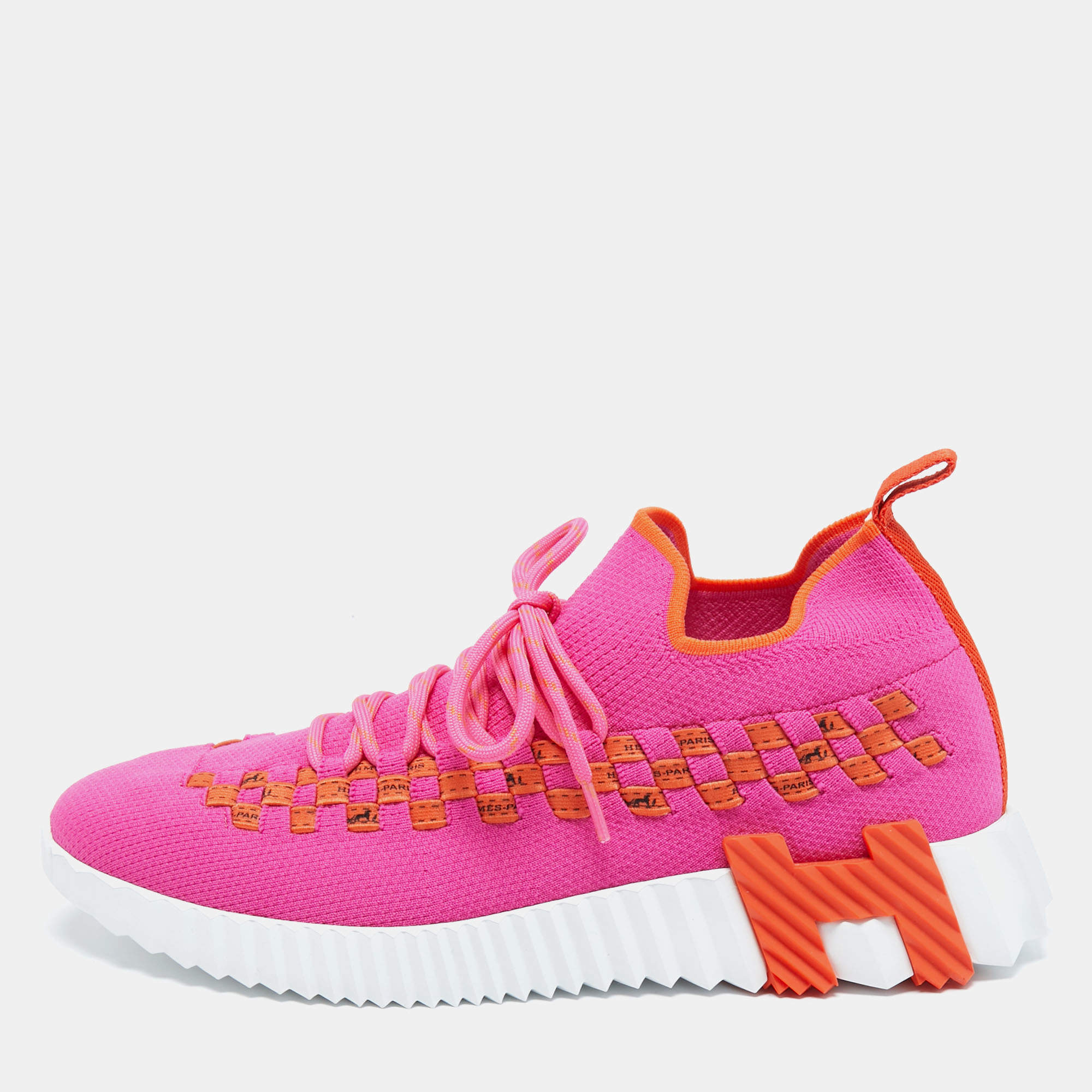 Hermes Pink/Orange Knit Fabric Flex Sneakers Size 39