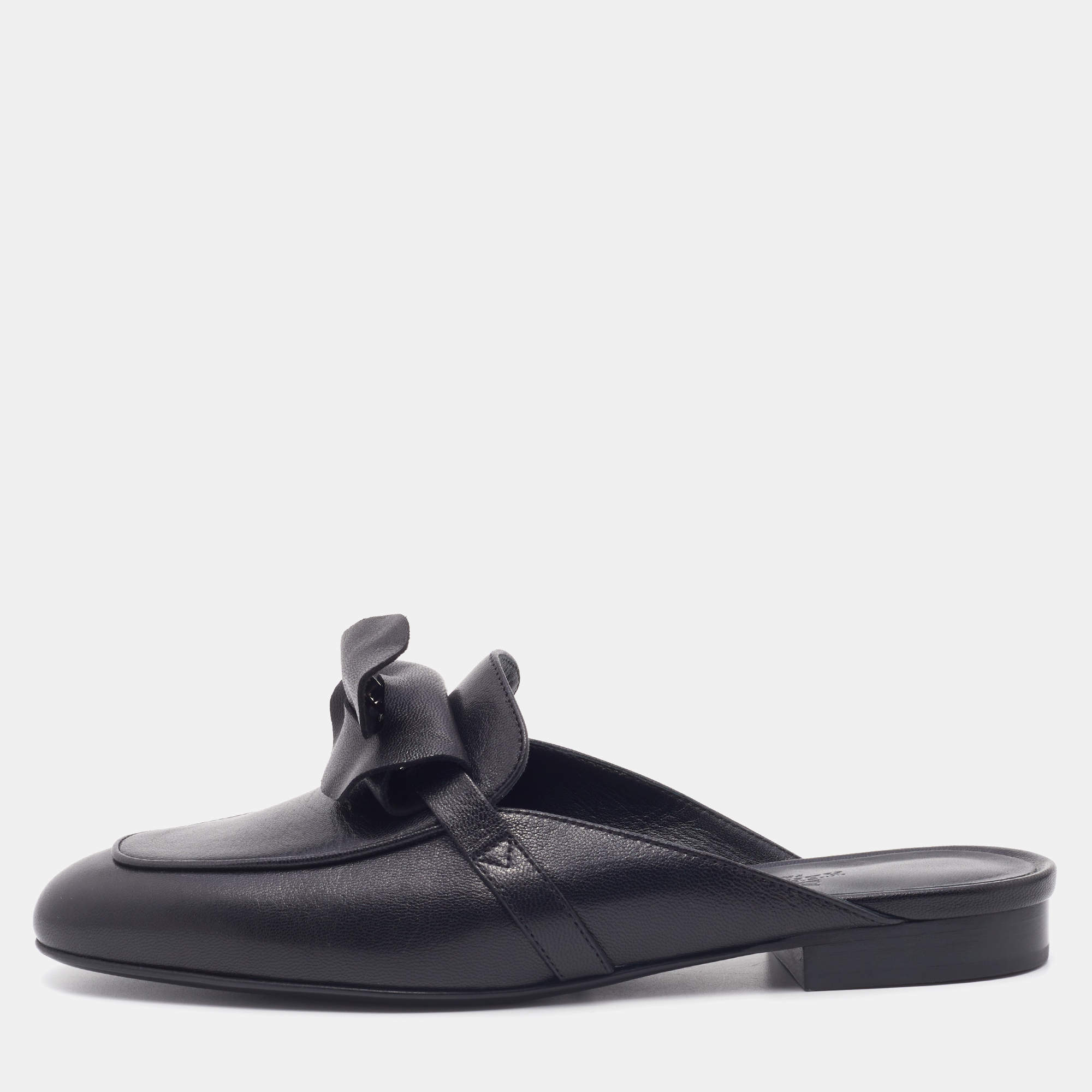 Hermes Black Leather Oz Mules Size 36