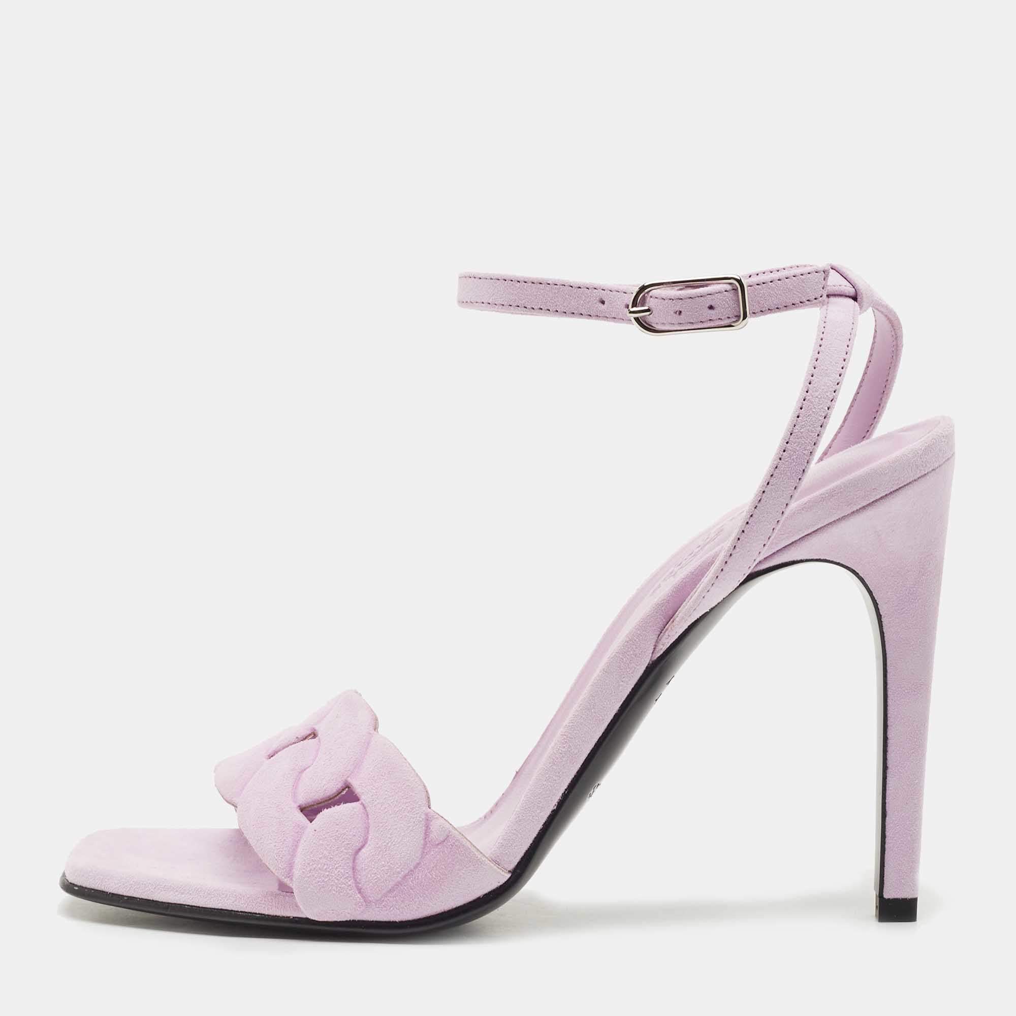 مملوكة مسبقًا Hermes Purple Suede Gala Ankle Cuff Sandals Size 38
