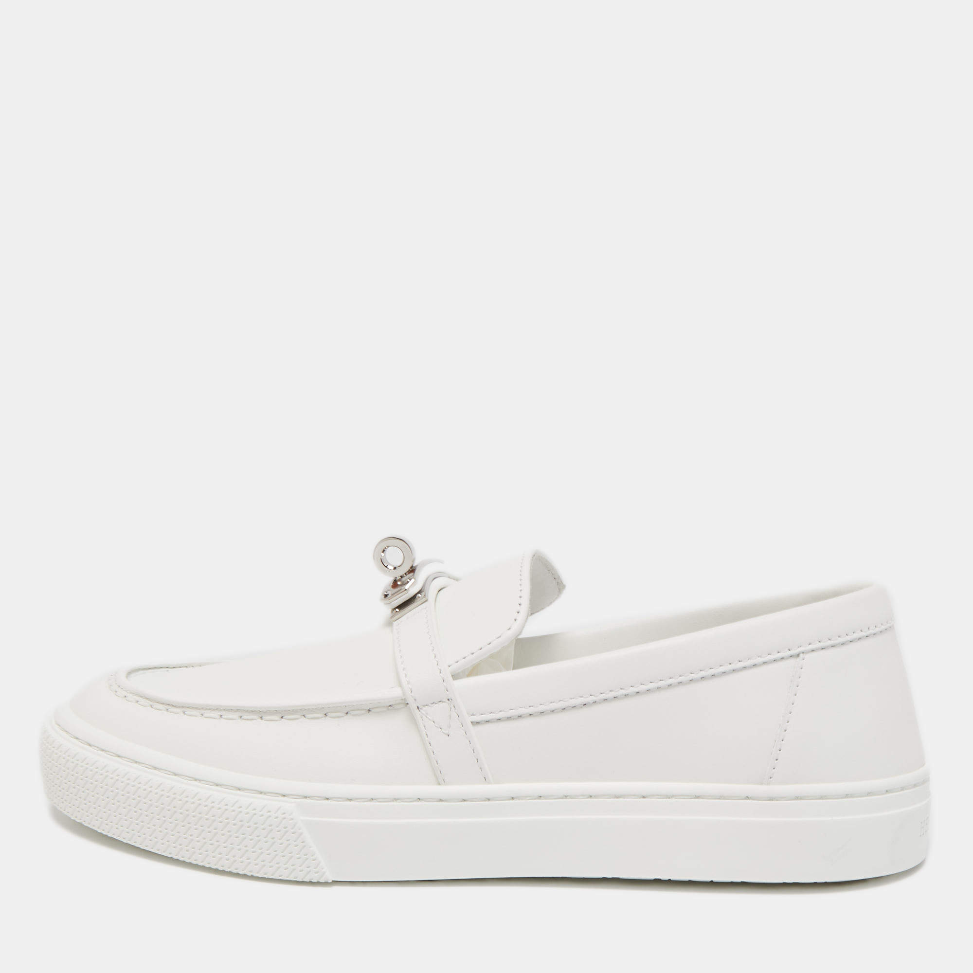 Hermes White Leather Game Loafers Size 37