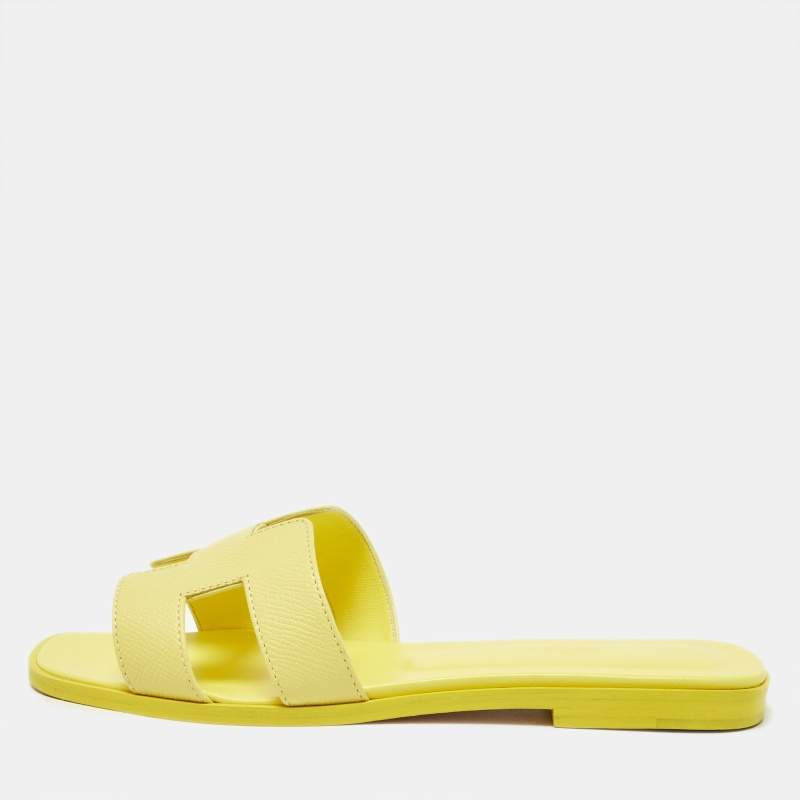 Hermes Yellow Textured Leather Oran Flats Size 38