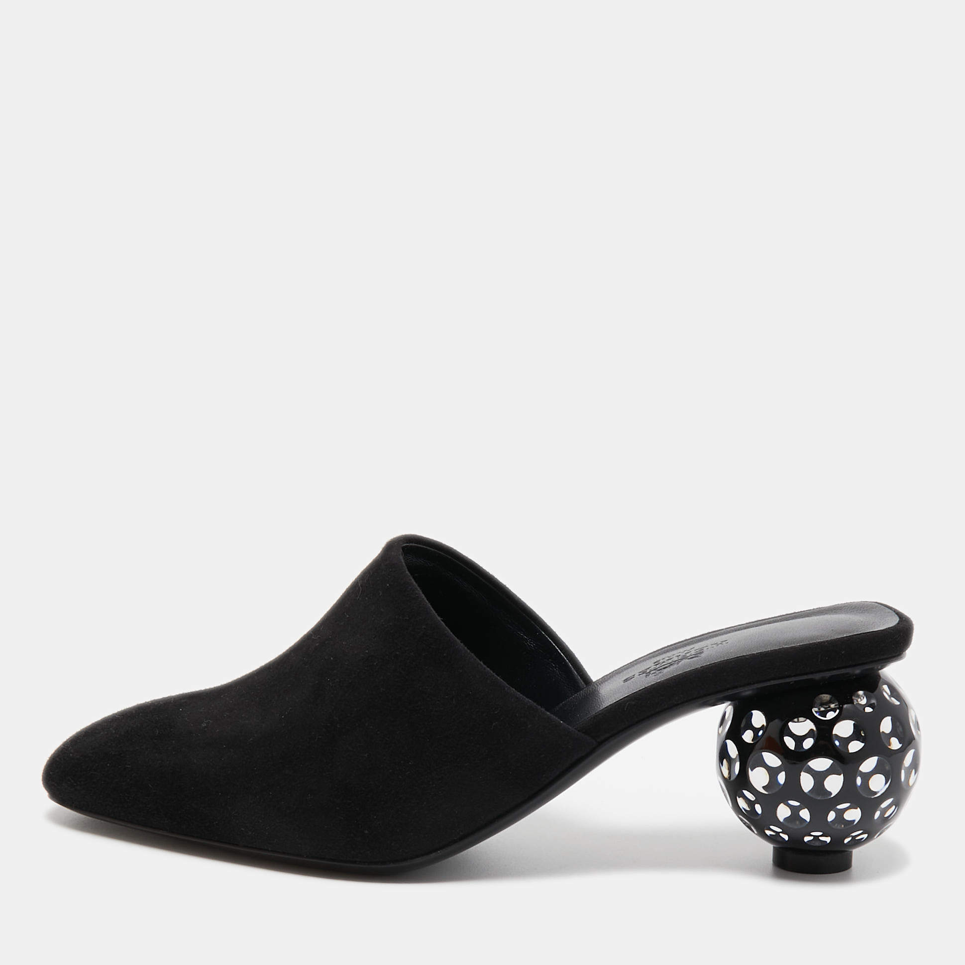 Hermes Black Suede Darcy Mules Size 36.5 