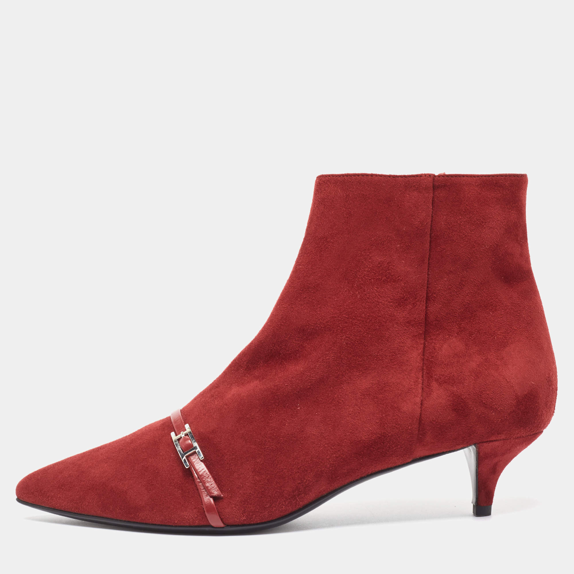 Hermès Dark Red Suede Ankle Booties Size 39