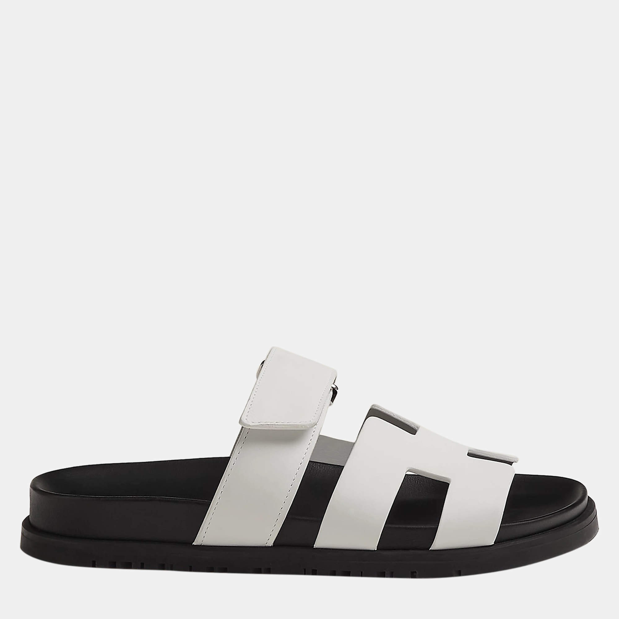 Hermes Black and white Rubber Chypre sandal