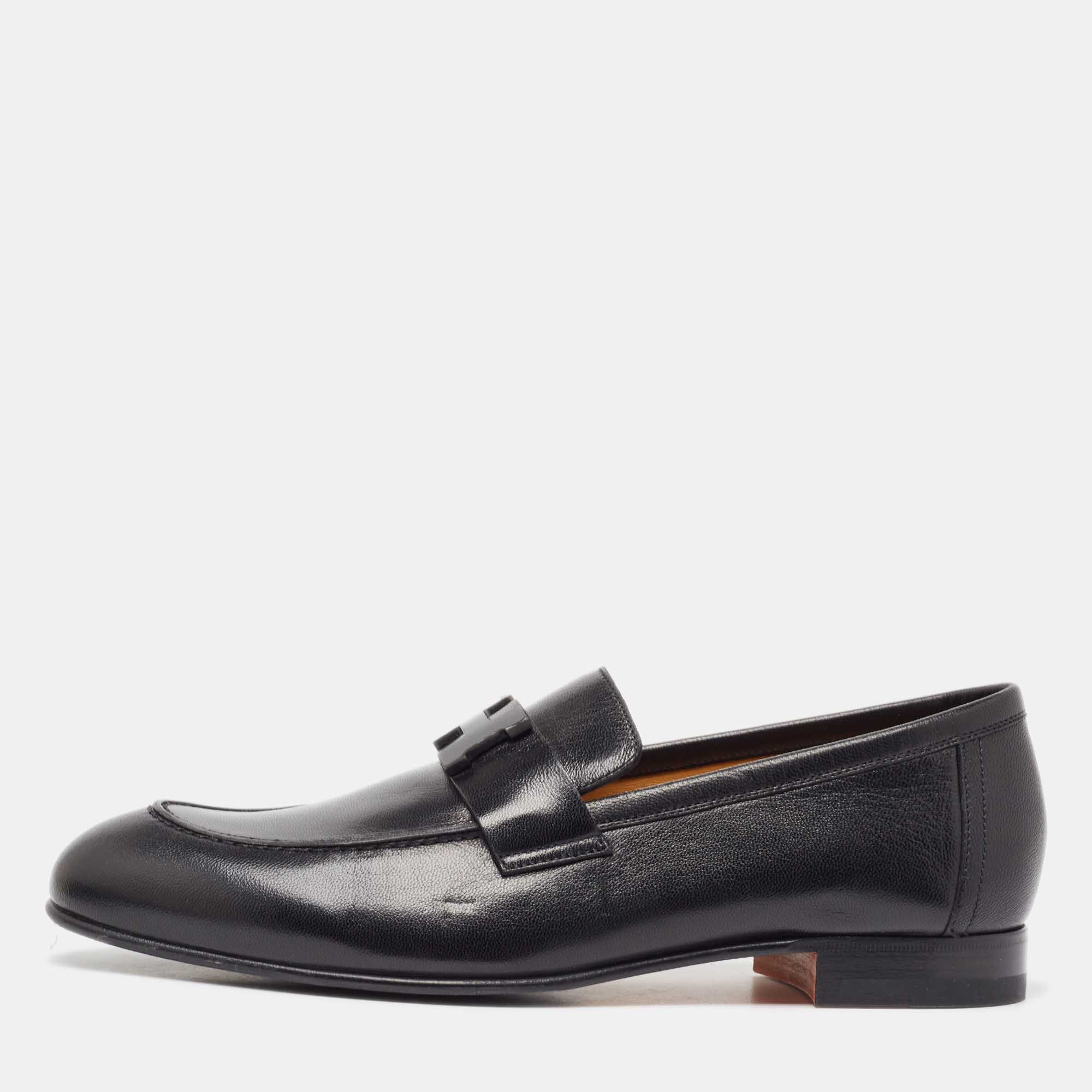 Pre Owned Hermès Black Leather Paris Loafers Size 41