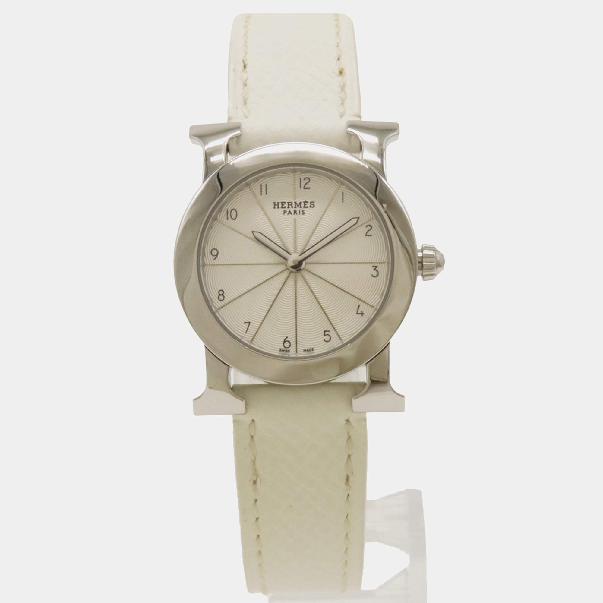 Hermes Silver Stainless Steel Heure H HR1.210 Quartz Women's Wristwatch 25 mm