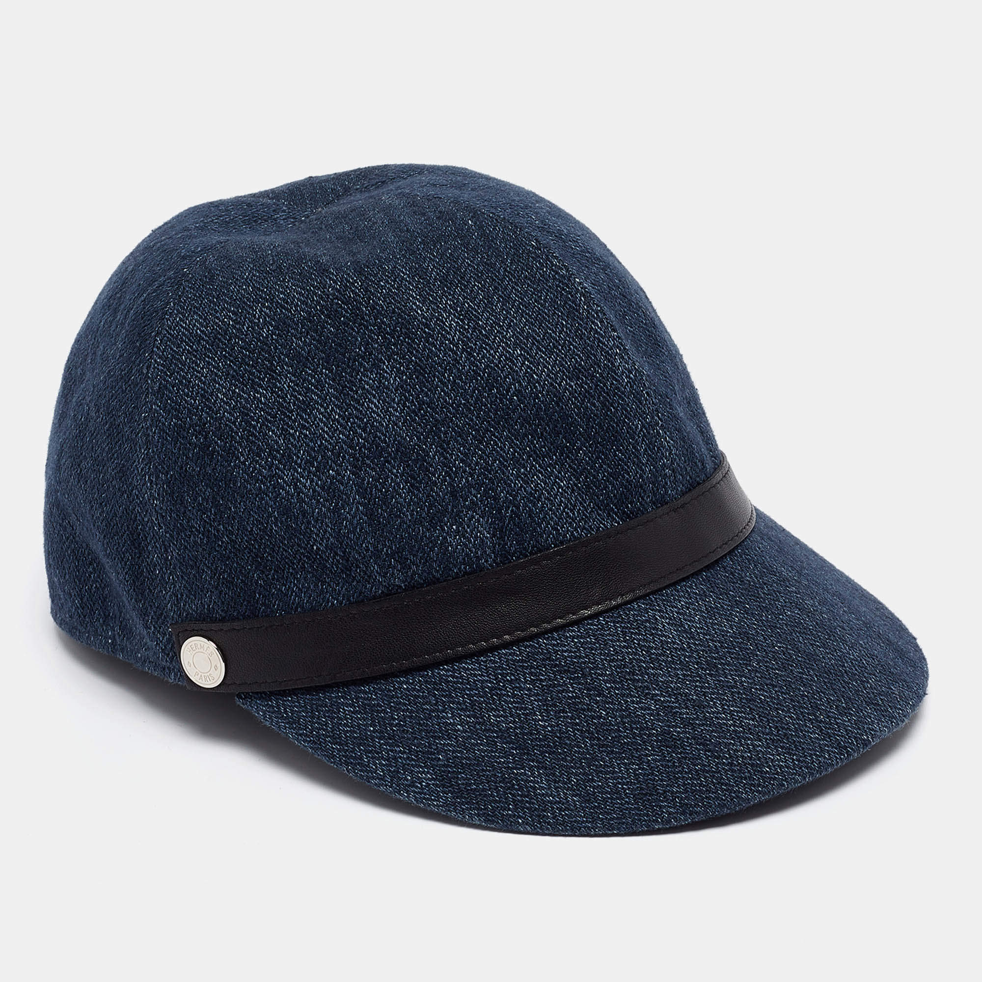 Pre Owned Hermes Leather Trim Linen Cap 