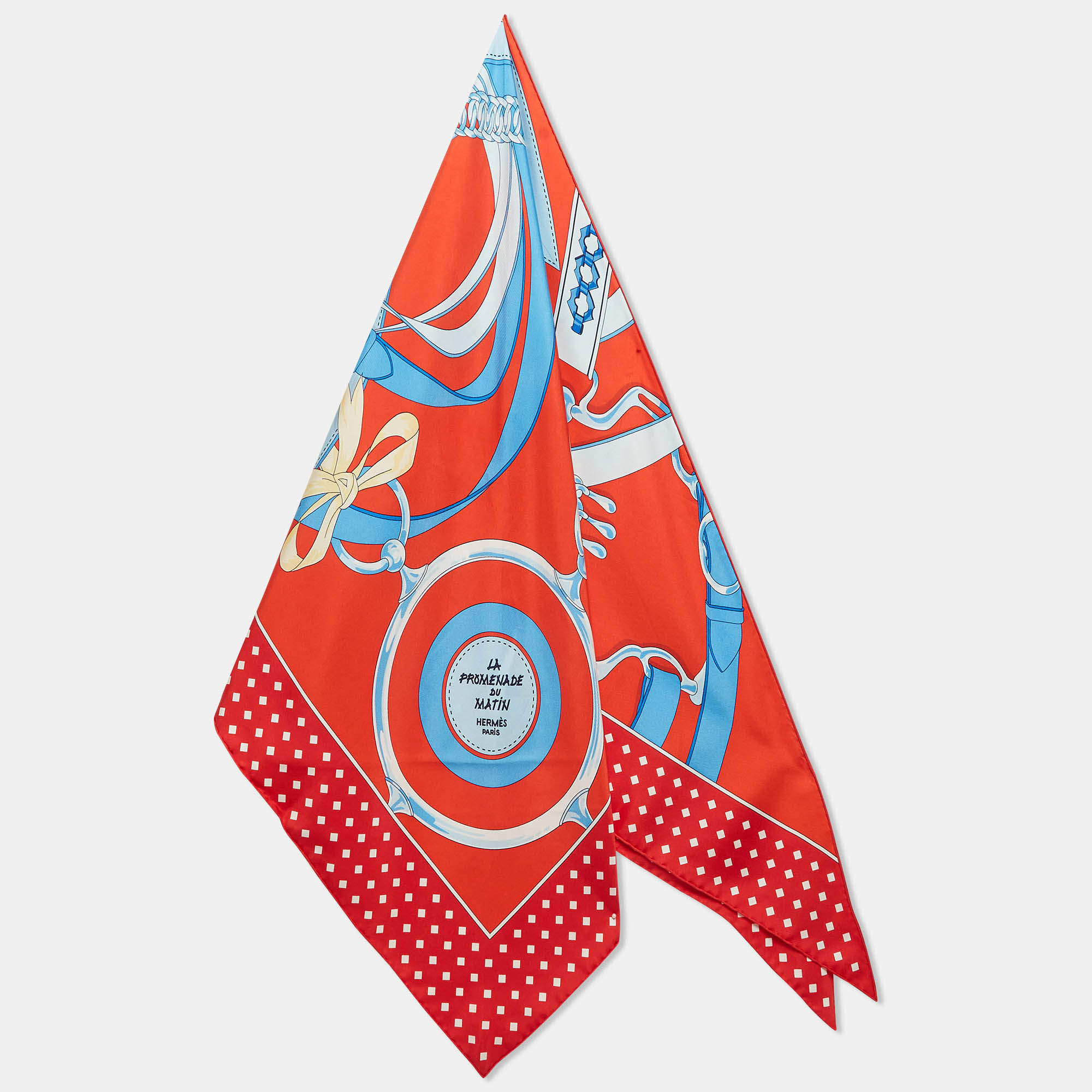 Hermès Red Silk La Promenade Du Matin Giant Pointe Triangle Scarf
