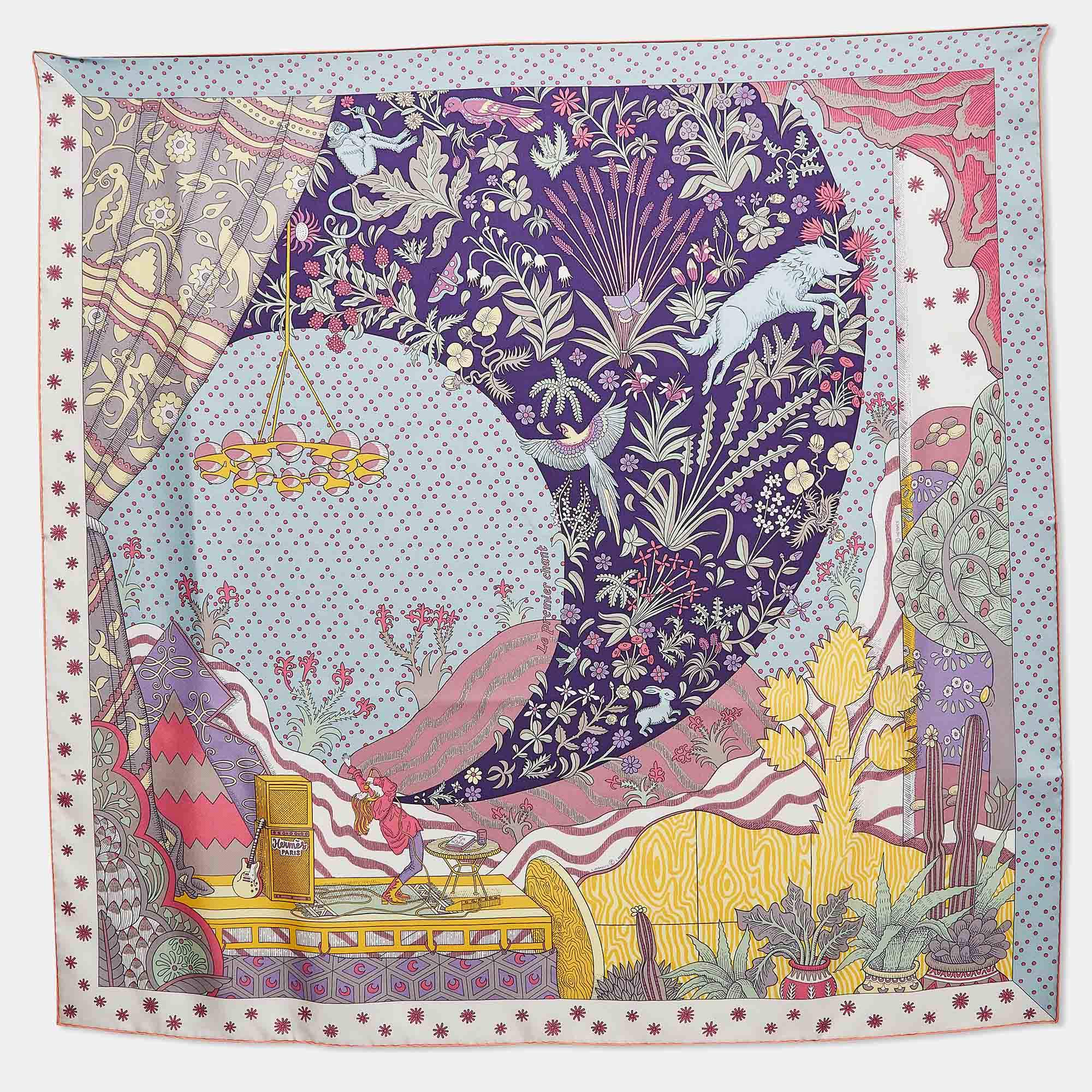 Hermès Blue/Violet Printed Silk Le Premier Chant Scarf