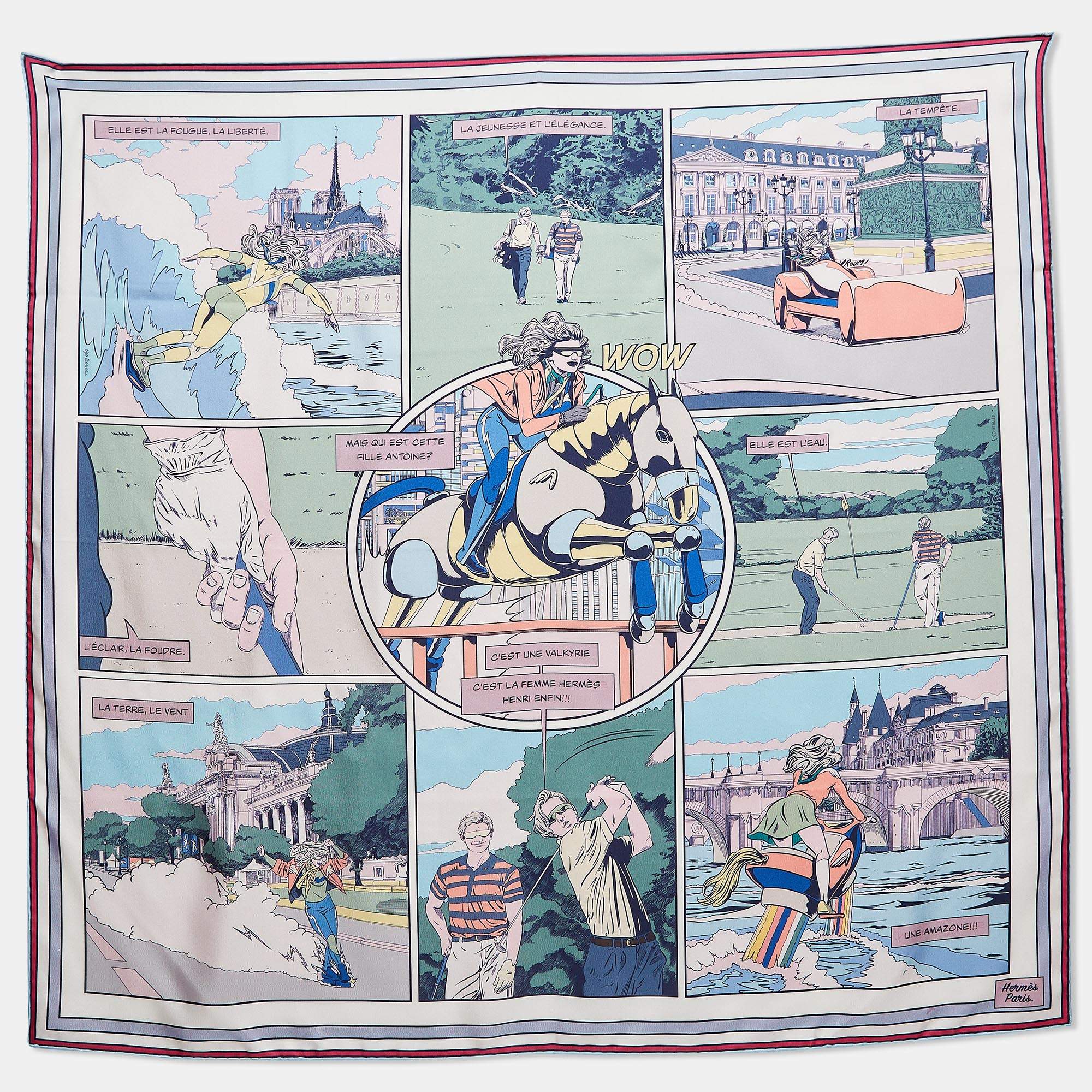 Pre Owned Hermès Blue/Pink Printed Silk Double Face BNIB Wow Scarf