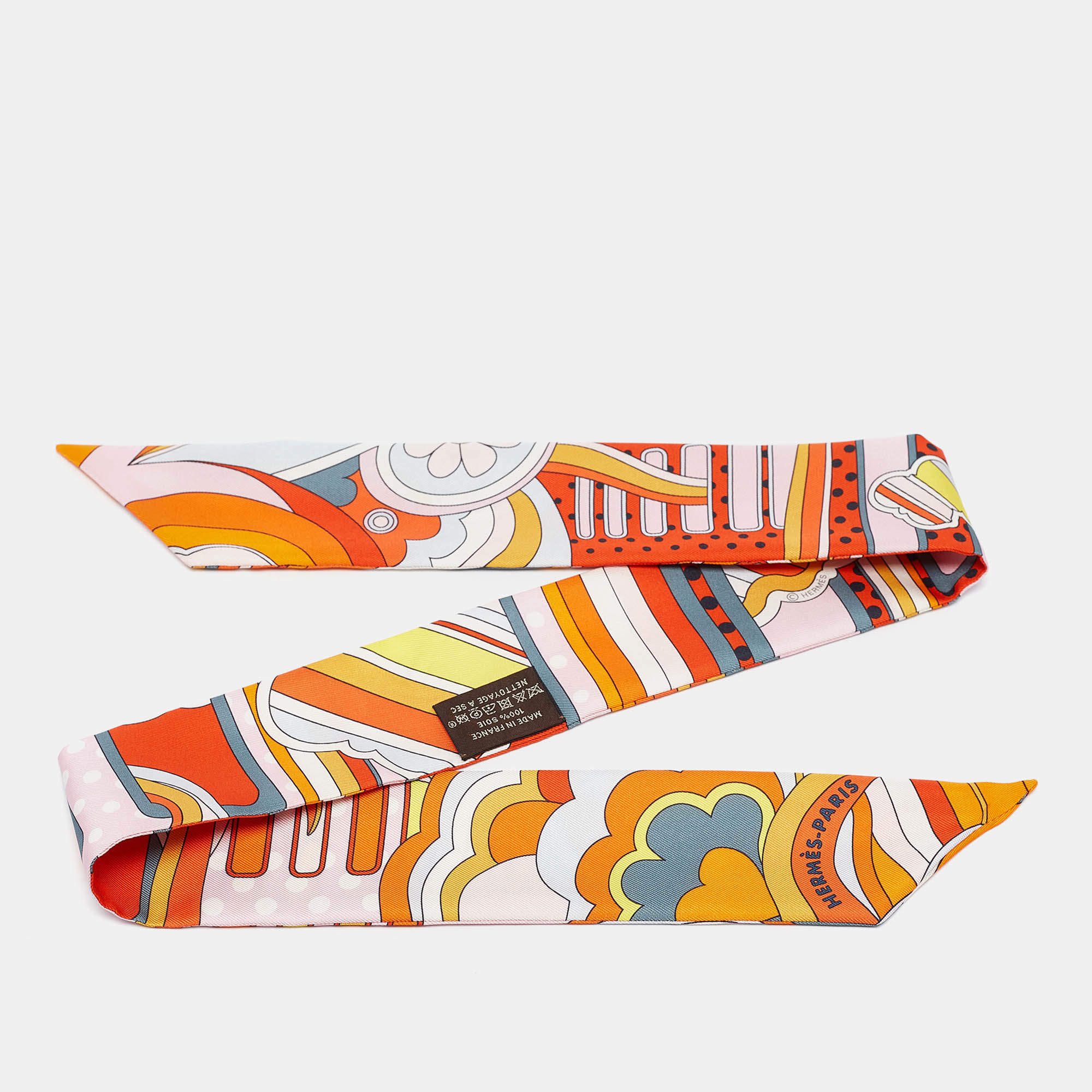 Hermes Orange Printed Silk Faubourg Rainbow Twilly