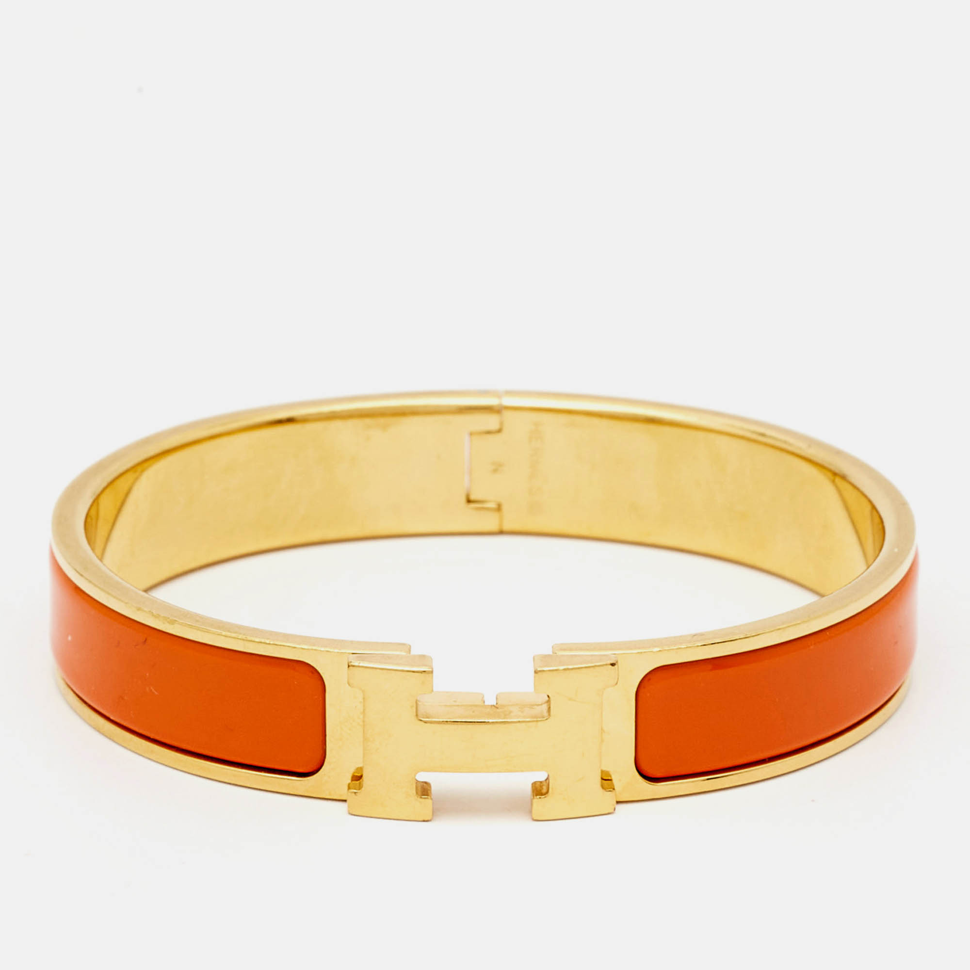 Pre Owned Hermes Clic H Enamel Gold Plated Bracelet