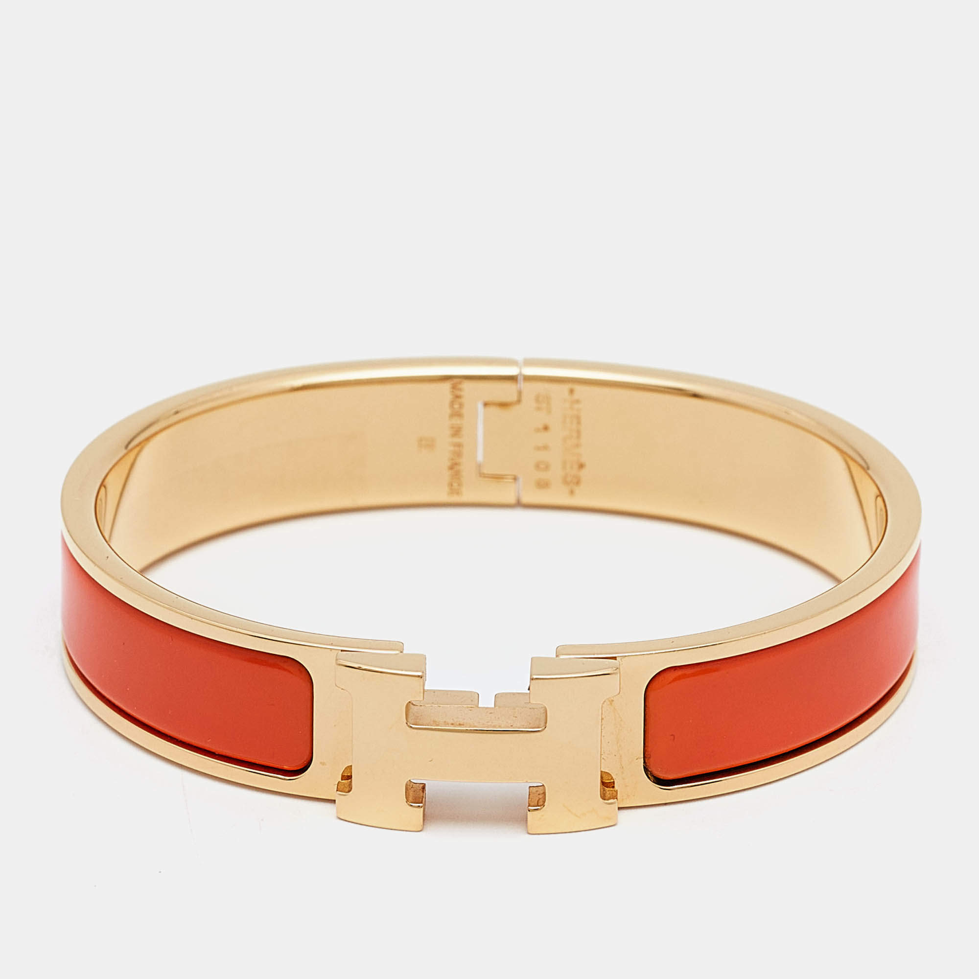 Hermès Clic H Orange Enamel Gold Plated Bracelet