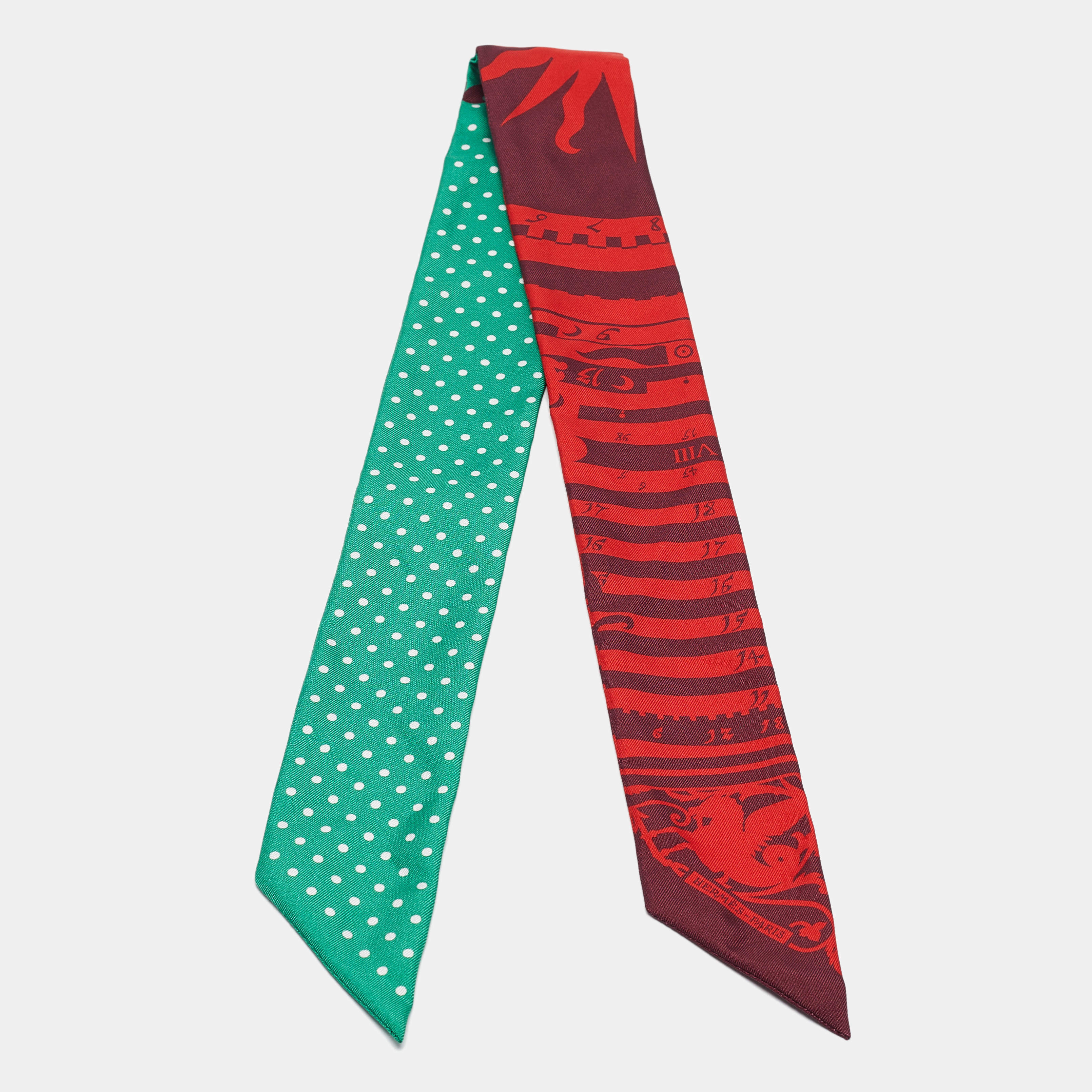 Hermès Red/Green Printed Silk Astrologie a Pois Twilly