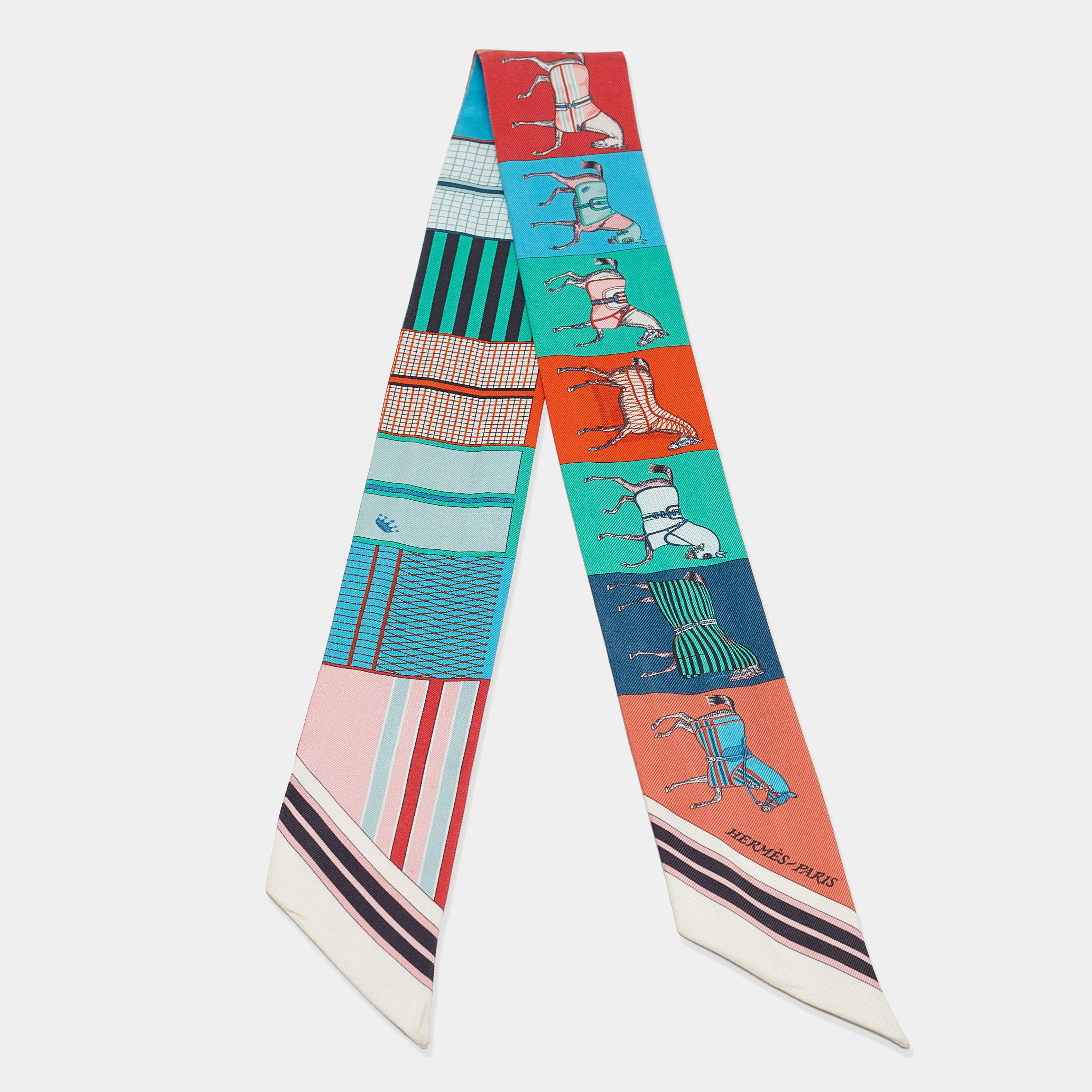 مملوكة مسبقًا Hermès Multicolor Printed Silk Couvertures Nouvelles Twilly