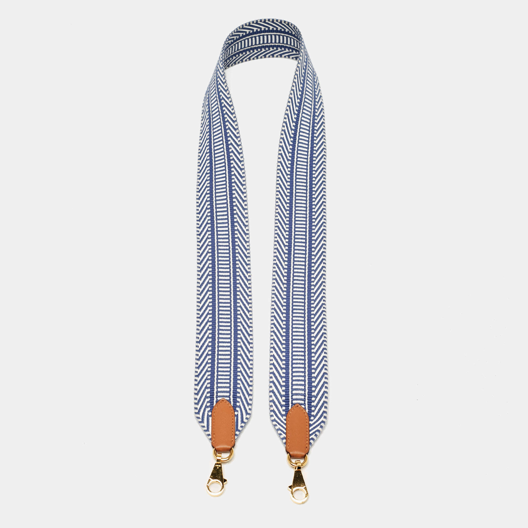 Pre Owned Hermes Ecru/Bleu Brighton/Gold Toile and Swift Leather Sangle Cavale Bag Strap