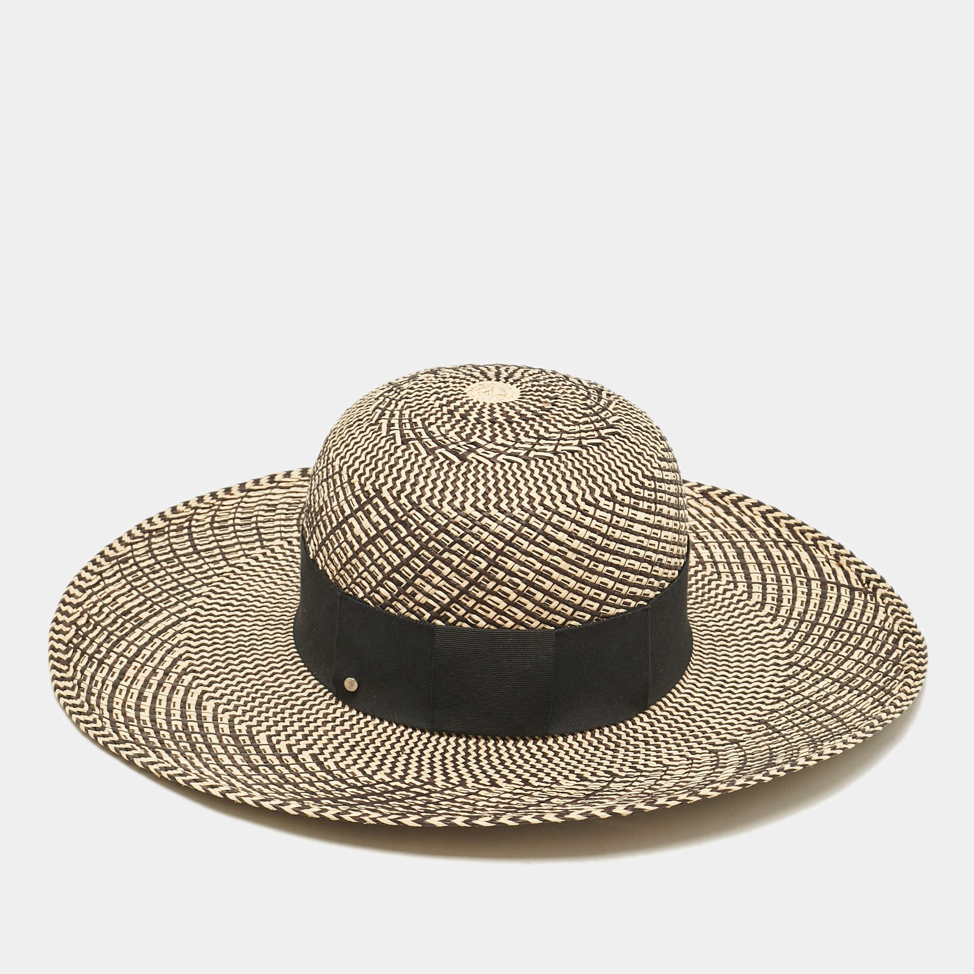 Pre Owned Hermès Beige/Black Straw Anouk Panama Hat