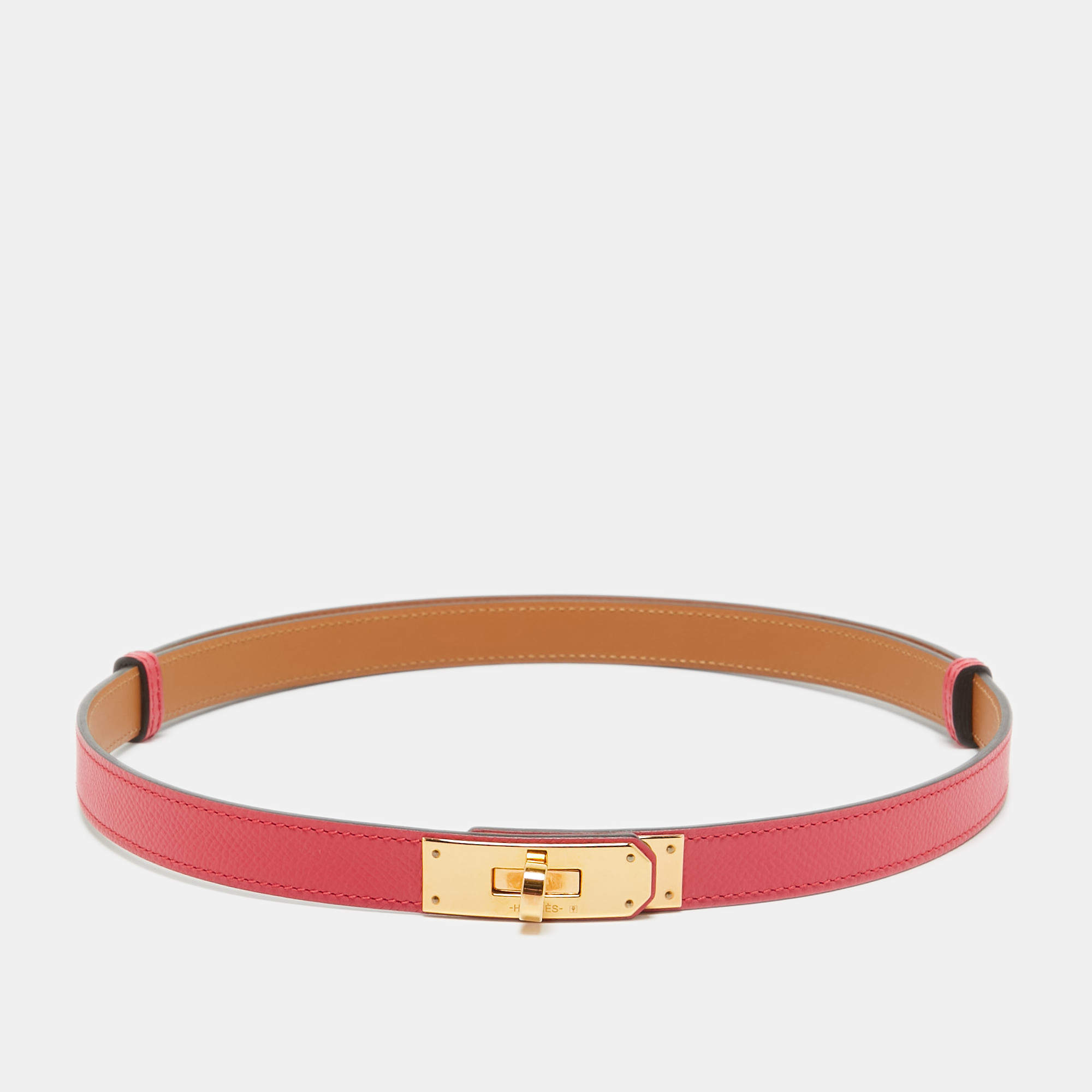 Hermes Rose Extreme Epsom Leather Gold Tone Finish Kelly 18 Adjustable Belt