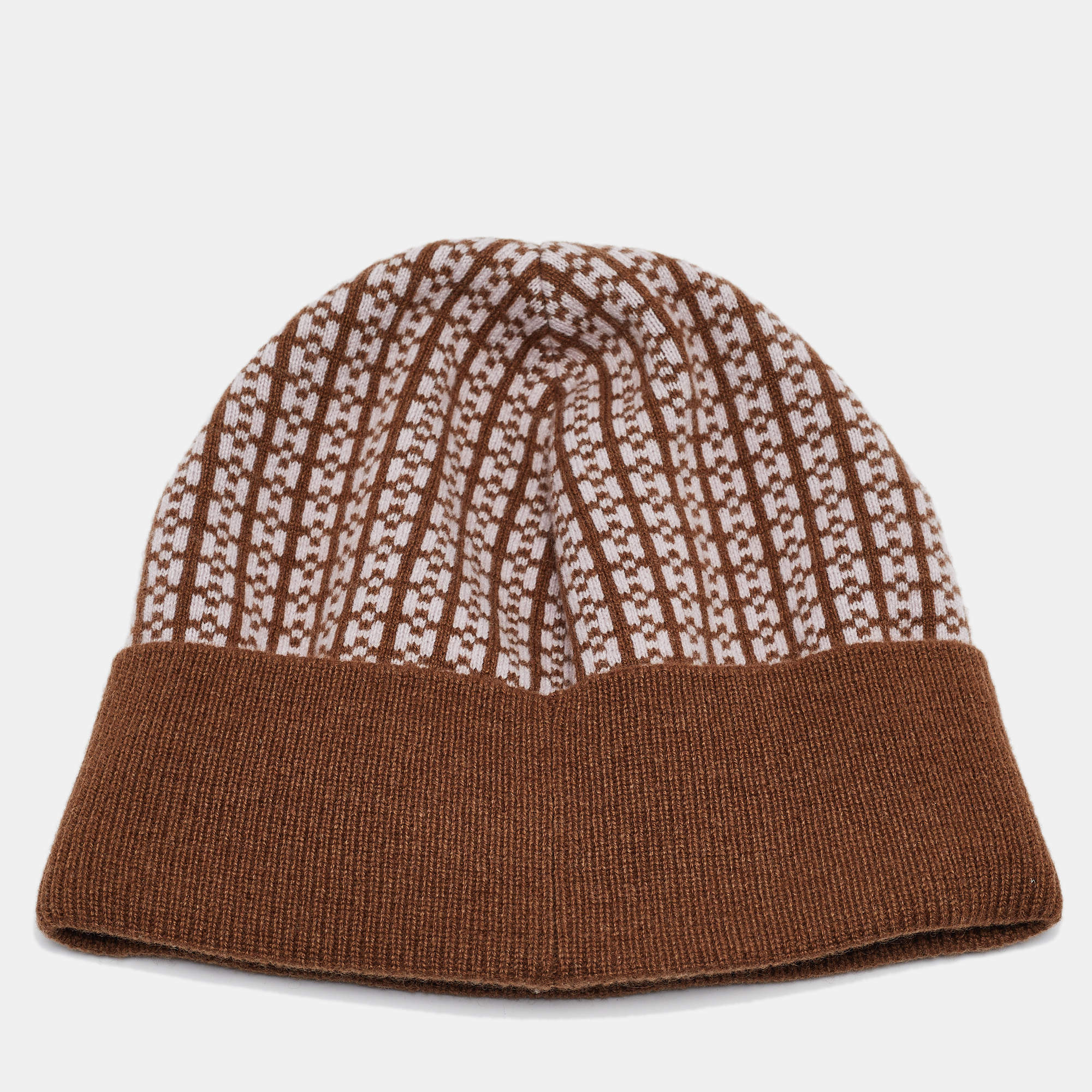 Hermes Brown H Jacquard Cashmere Beanie 