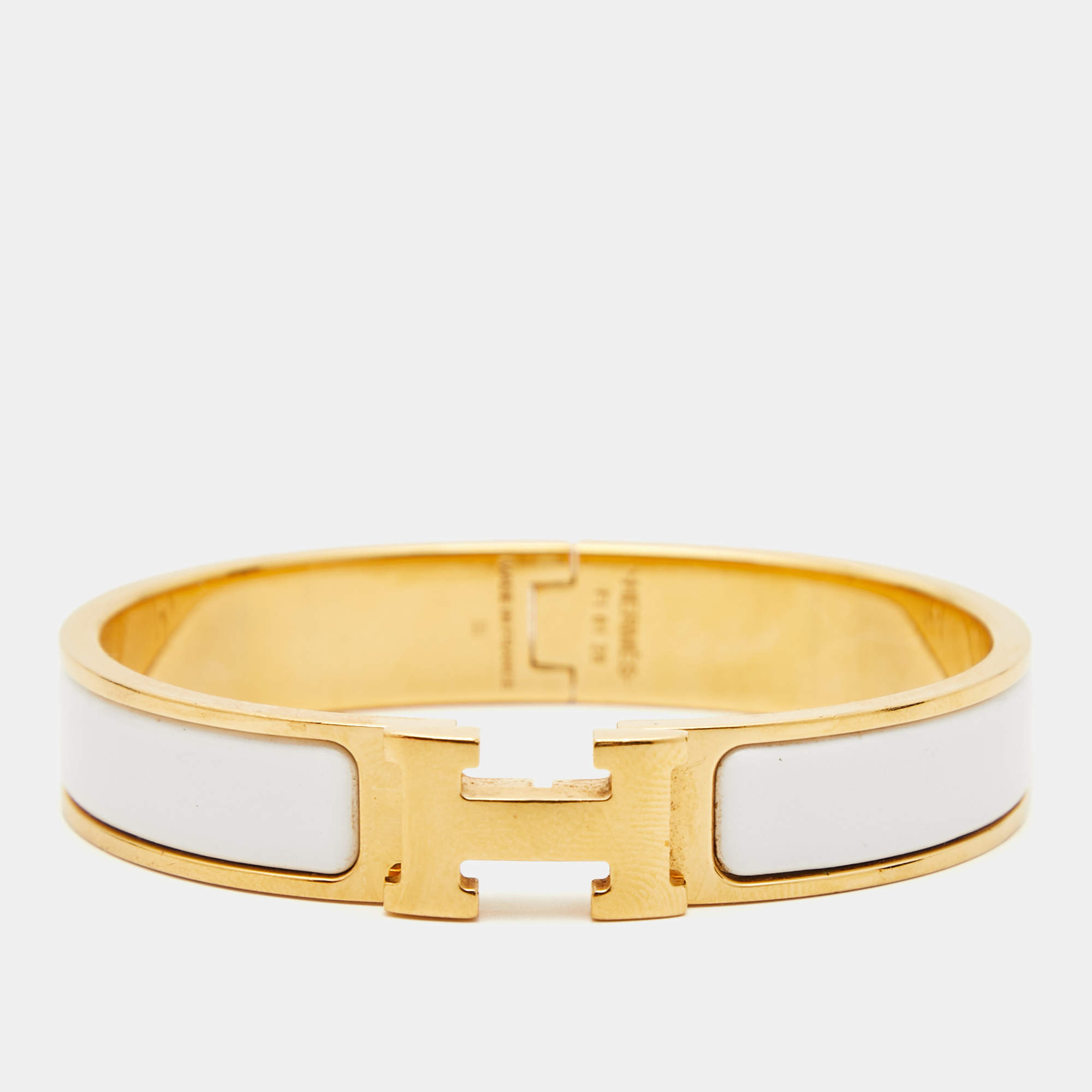 Hermes Clic H  White Enamel Gold Plated Bracelet