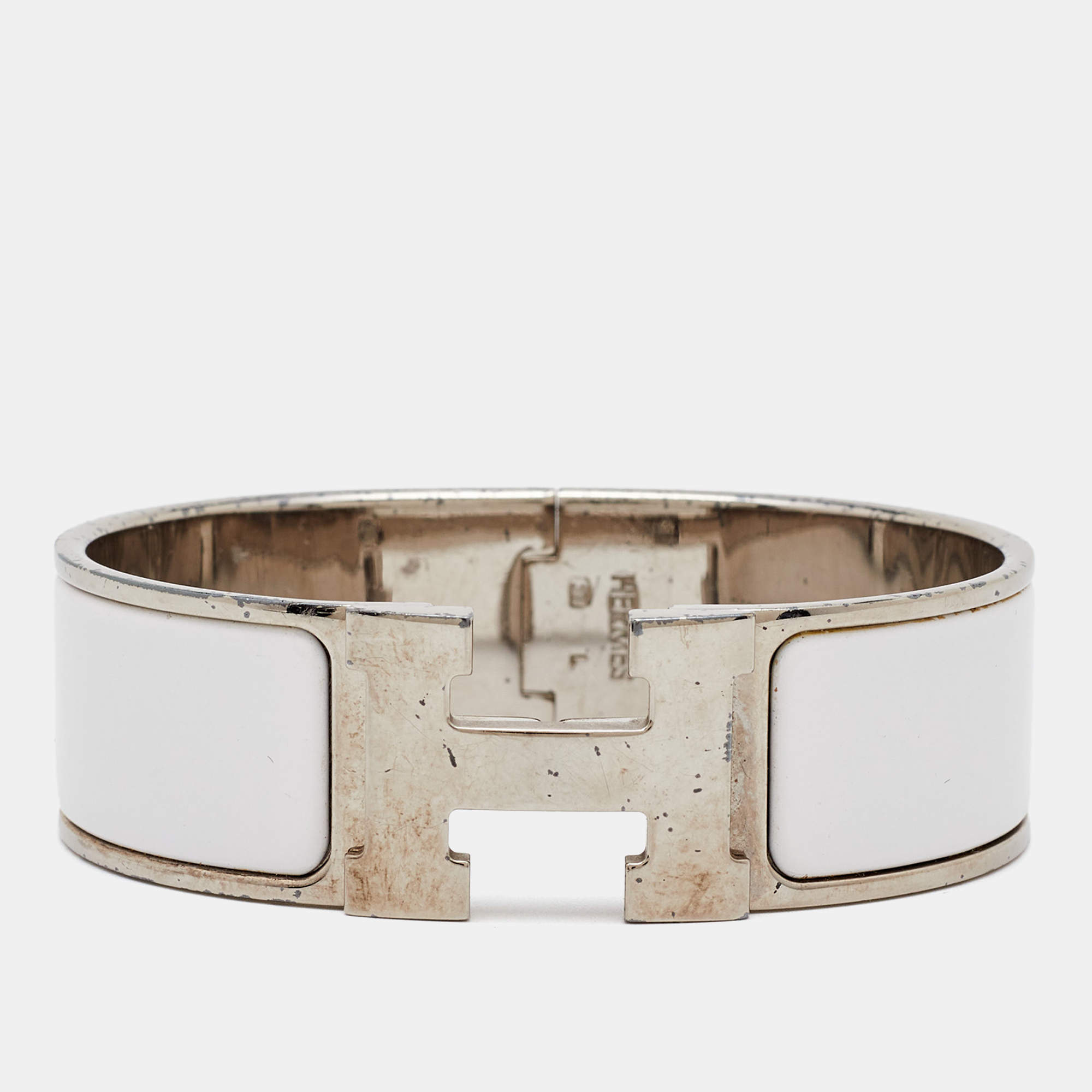 Hermès Clic Clac H White Enamel Palladium Plated Bracelet