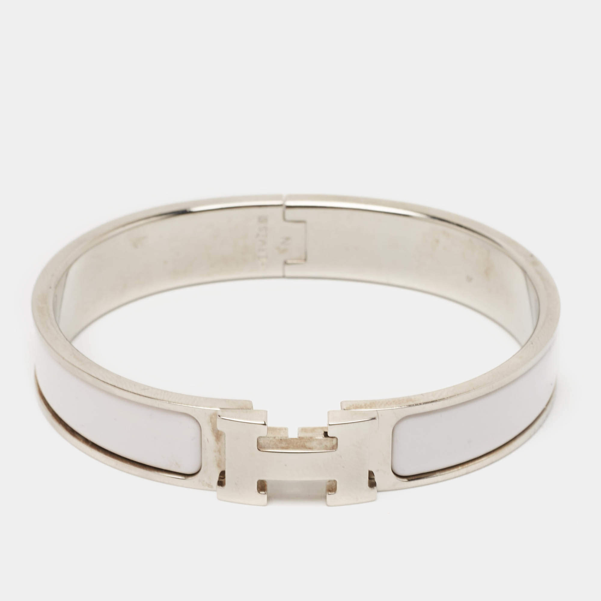 Hermès Clic H White Enamel Palladium Plated Bracelet
