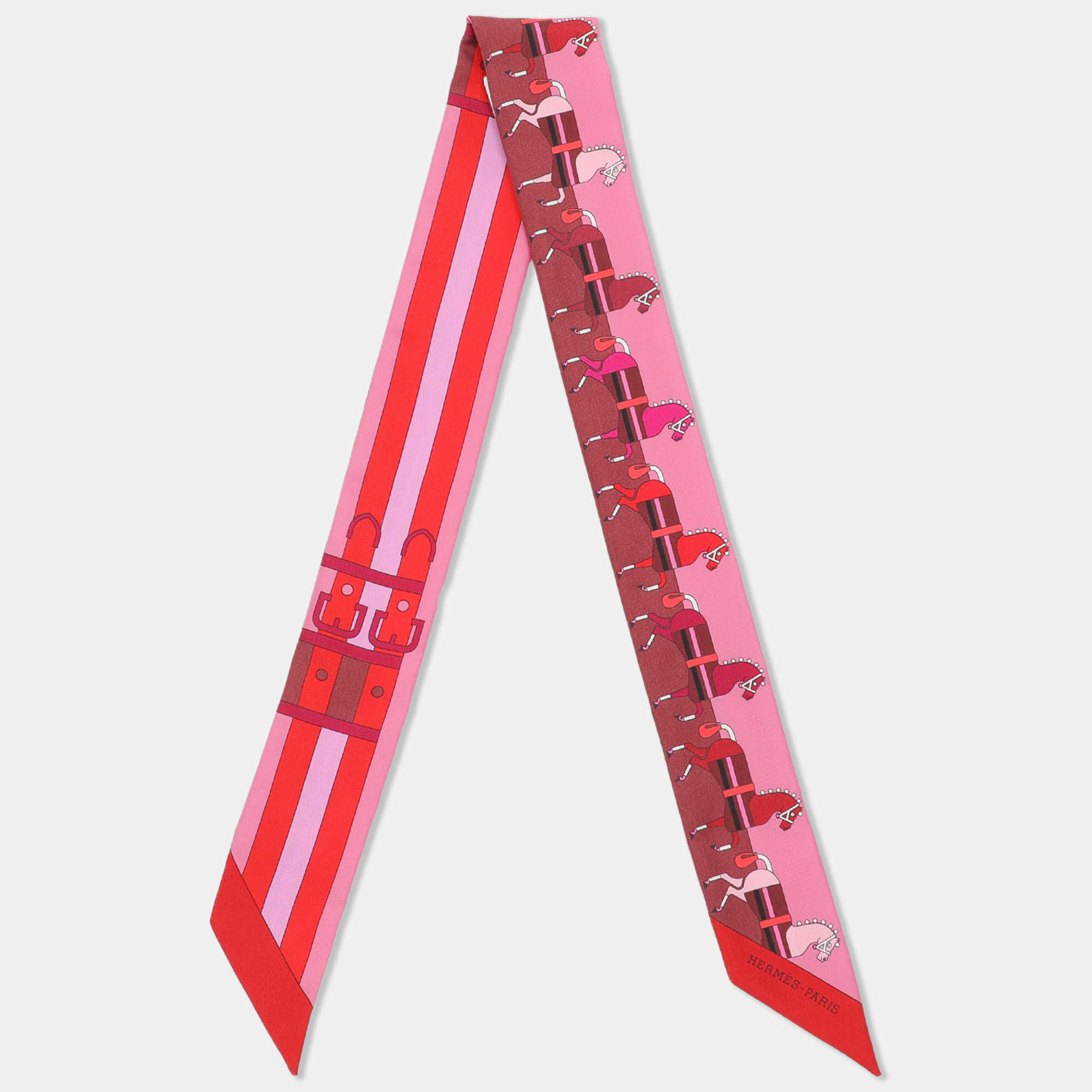 Hermes Red/Pink Printed Silk Rocabar Twilly