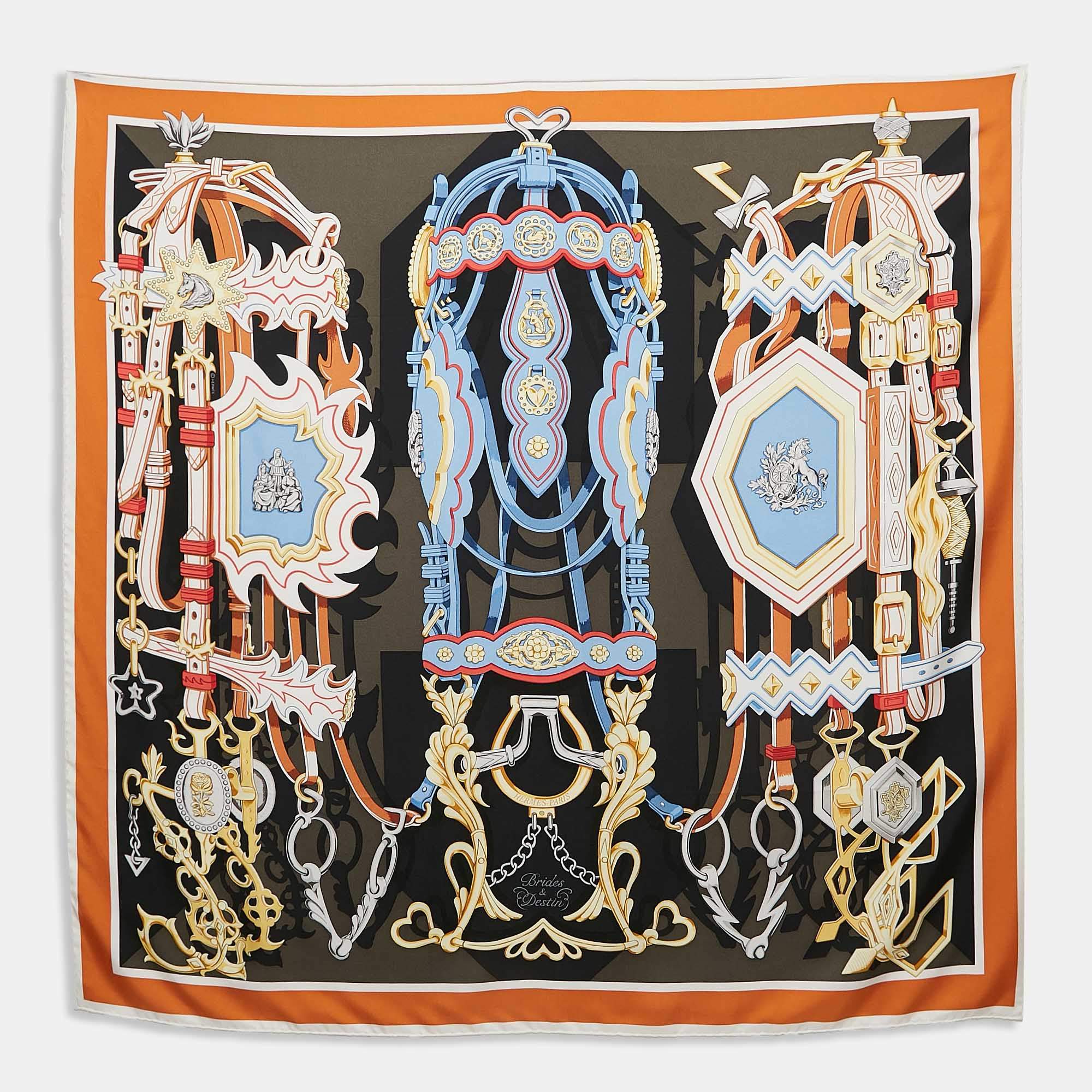 Hermés Anthracite/Ciel Silk Brides et Destin Scarf