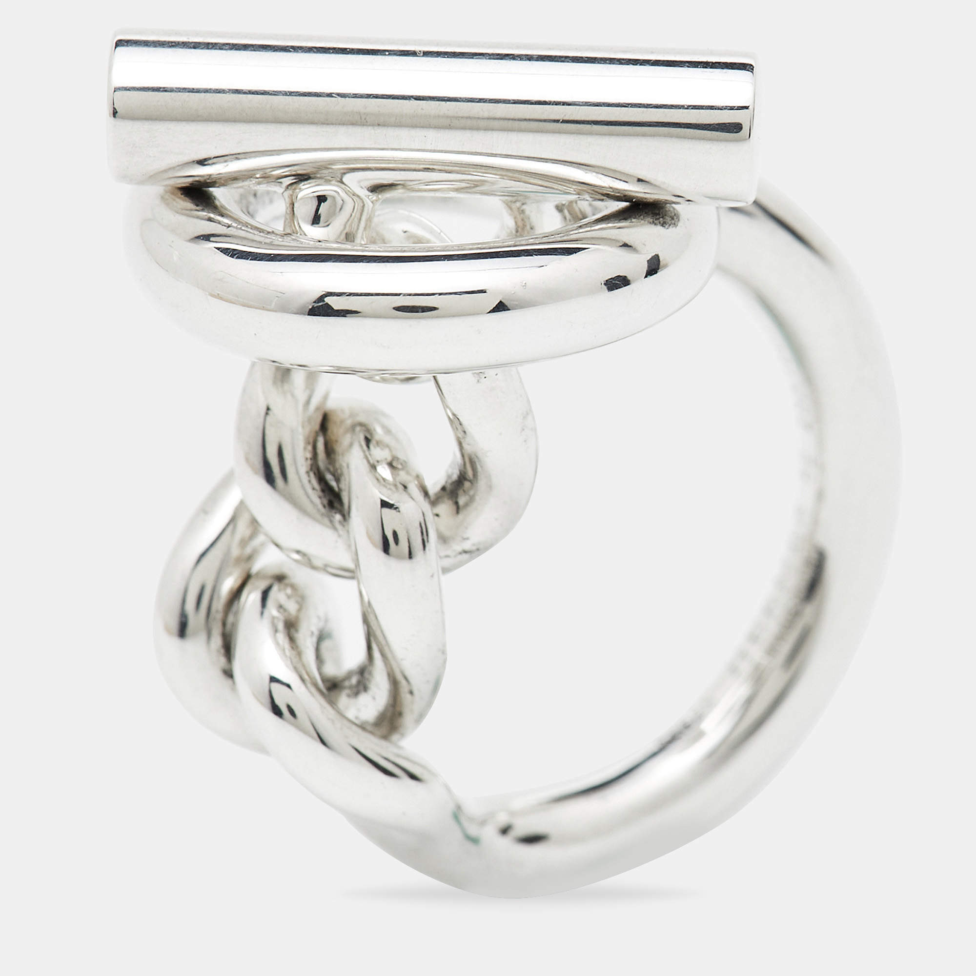 Hermès Croisette Toggle Clasp Sterling Silver Statement Ring 52