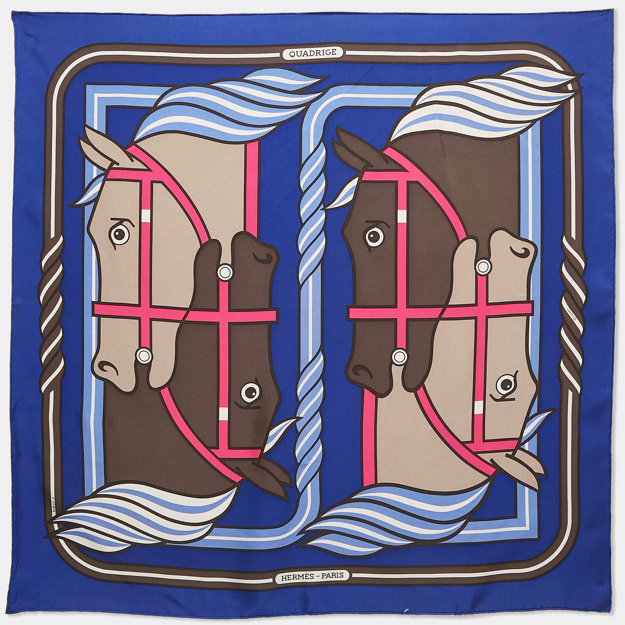 Pre Owned Hermes Blue Silk Quadrige ll Scarf