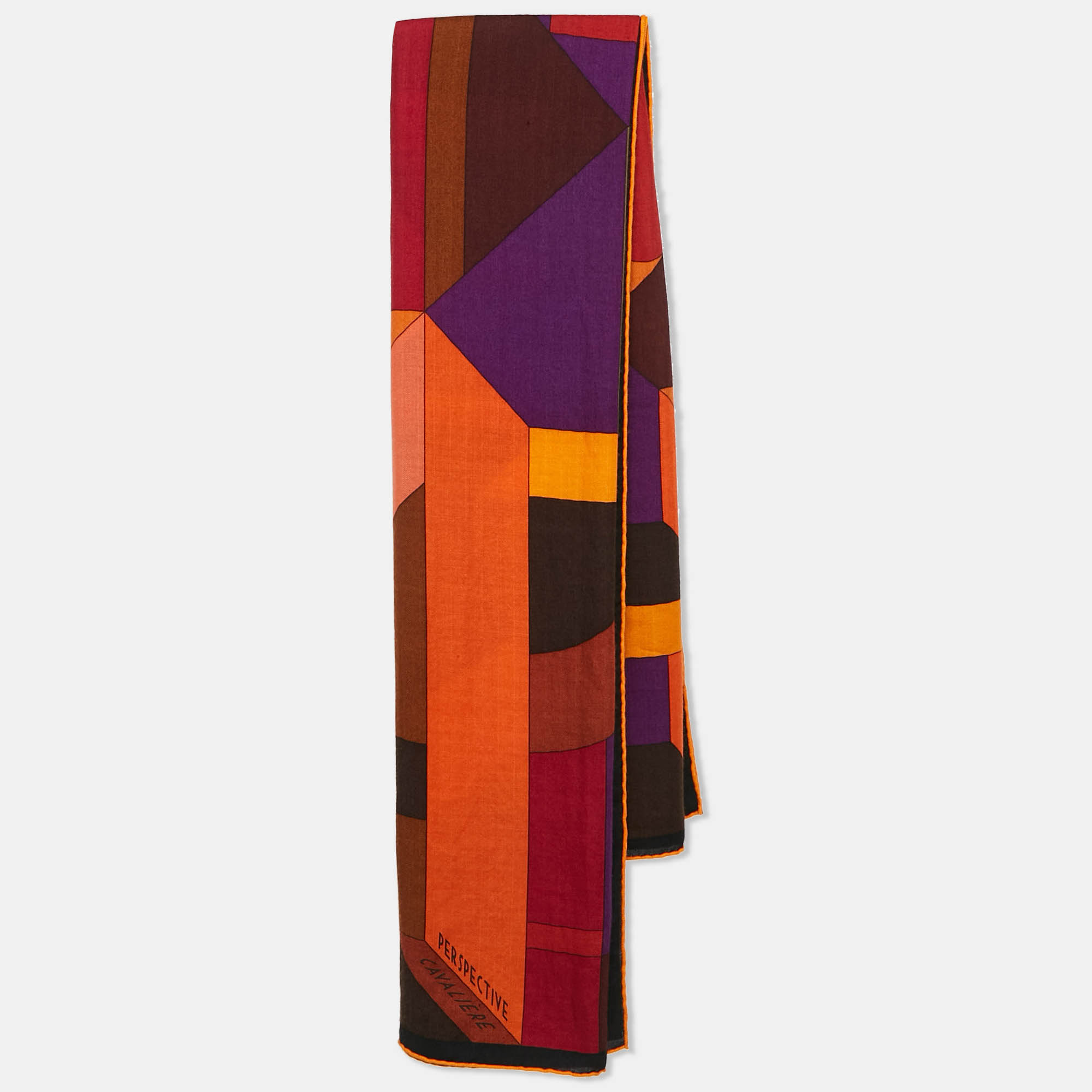 Hermes Multicolor Silk and Cashmere Perspective Cavaliere Scarf