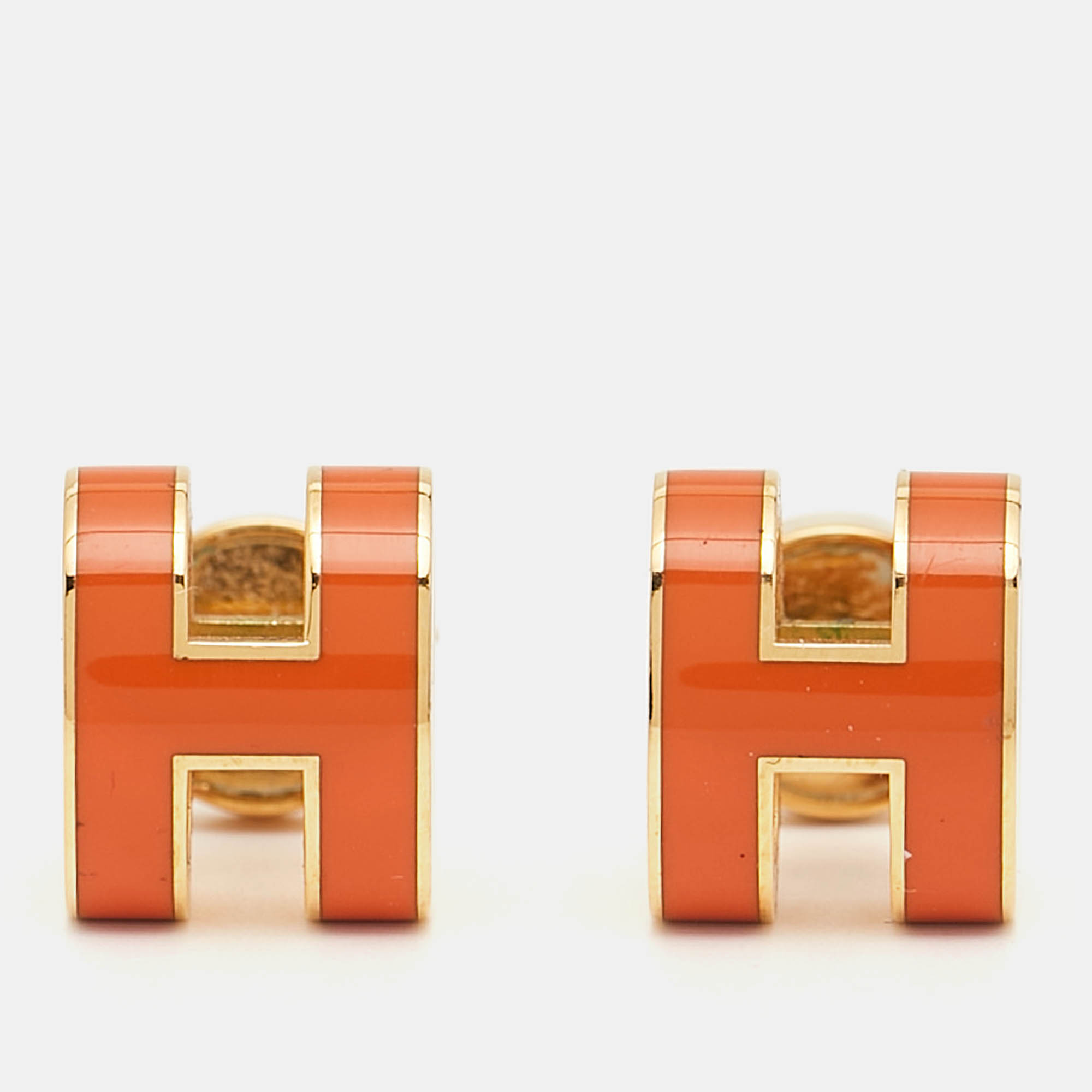 Hermès Pop H Enamel Gold Tone Earrings