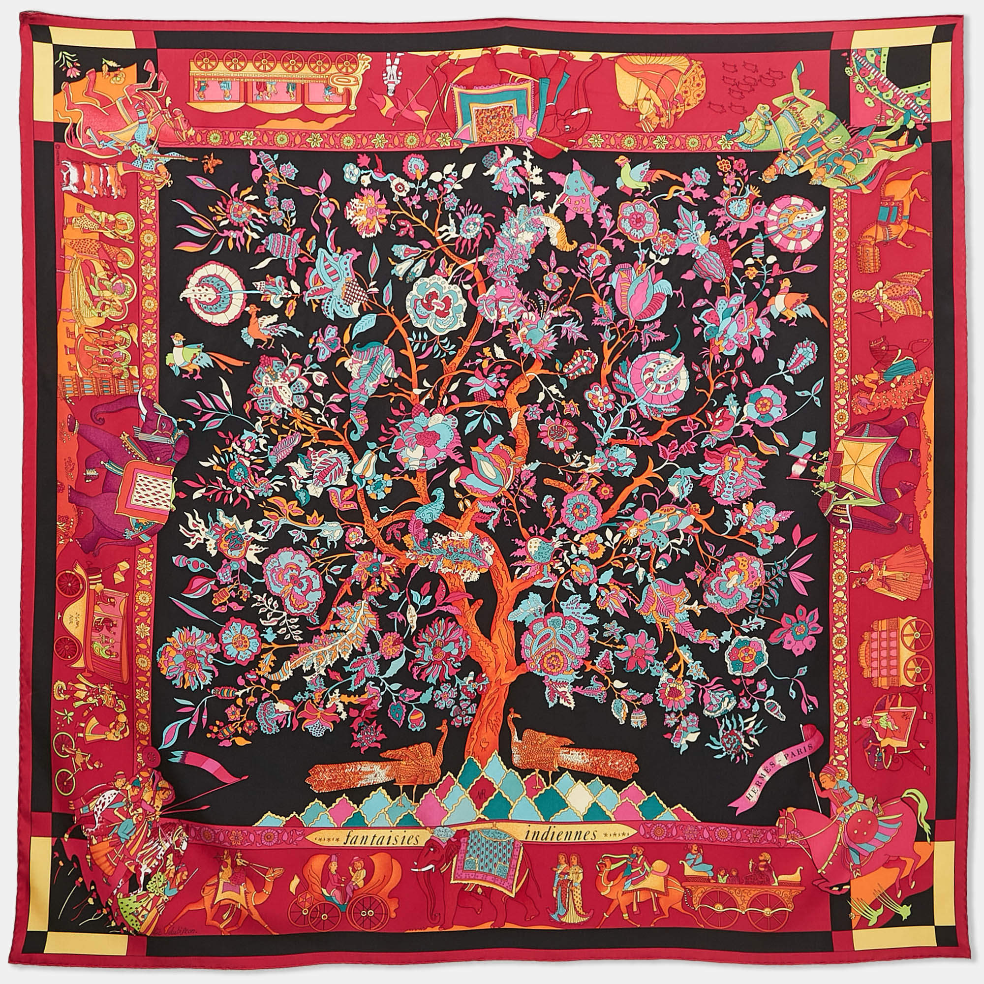 Hermes Multicolor Print Silk Fantaisies Indiennes Scarf